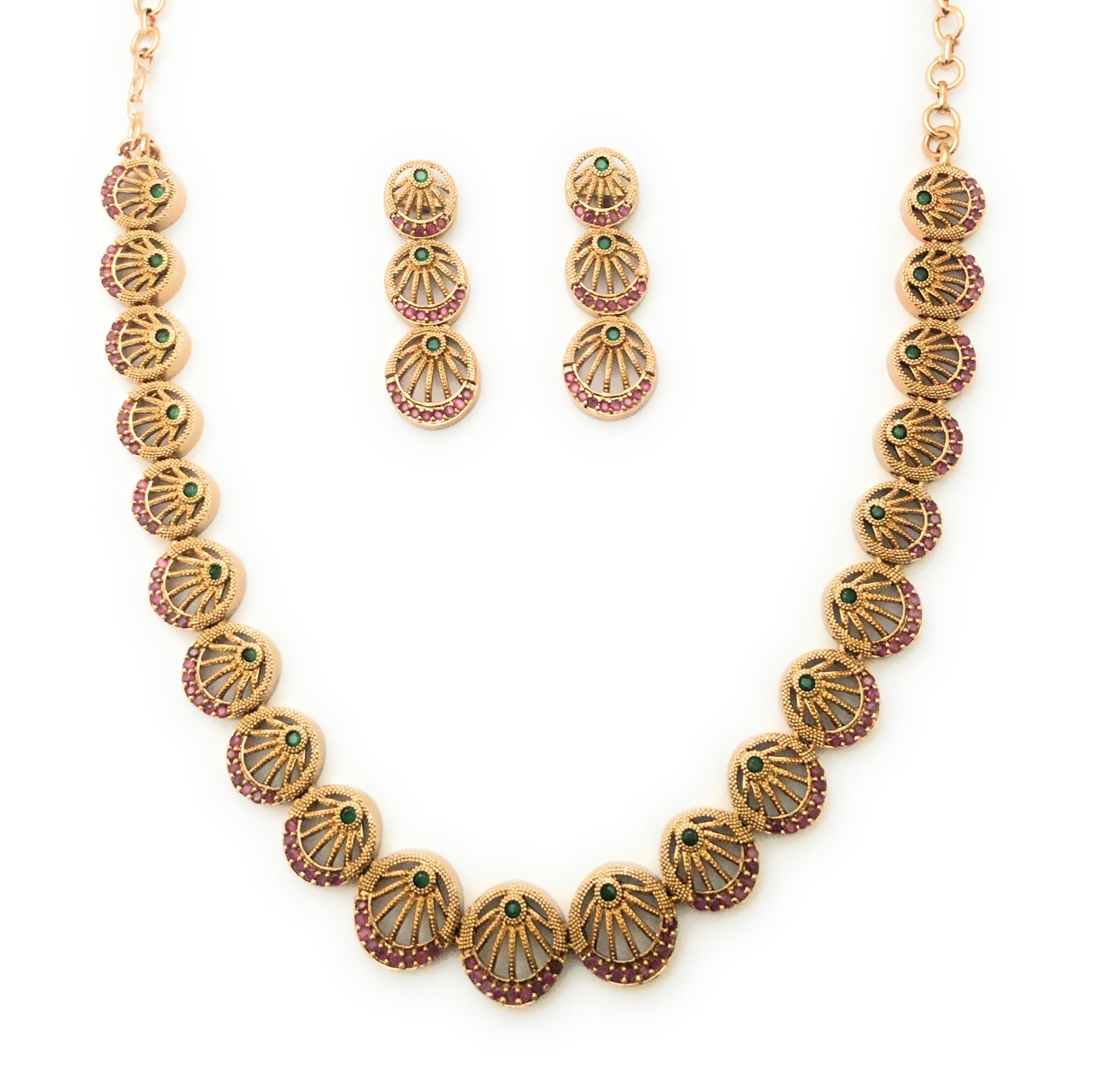 Sasitrends Traiditonal Gold Plated AD Stone Studded Designer Necklace Jewellery Set For Women & Girls (B0CM9N4MN3) Amazon Price History, Amazon Price Tracker