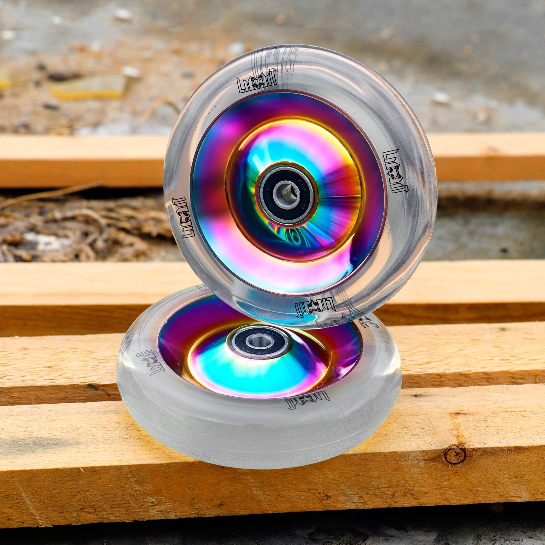 Limit Lot de 2 roues de trottinette Pro 110 x 26 mm extra larges en polyuréthane blanc transparent haute résistance et noyau en aluminium ABEC-9 installés pour trottinettes Pro BMX Trick