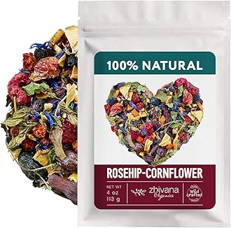 Loose Leaf Tea No Caffeine with Raspberry, Cornflower, Rosehip & Hibiscus (4oz.) – Fruit Tea Summer Herbal Infusion with Wild Berries