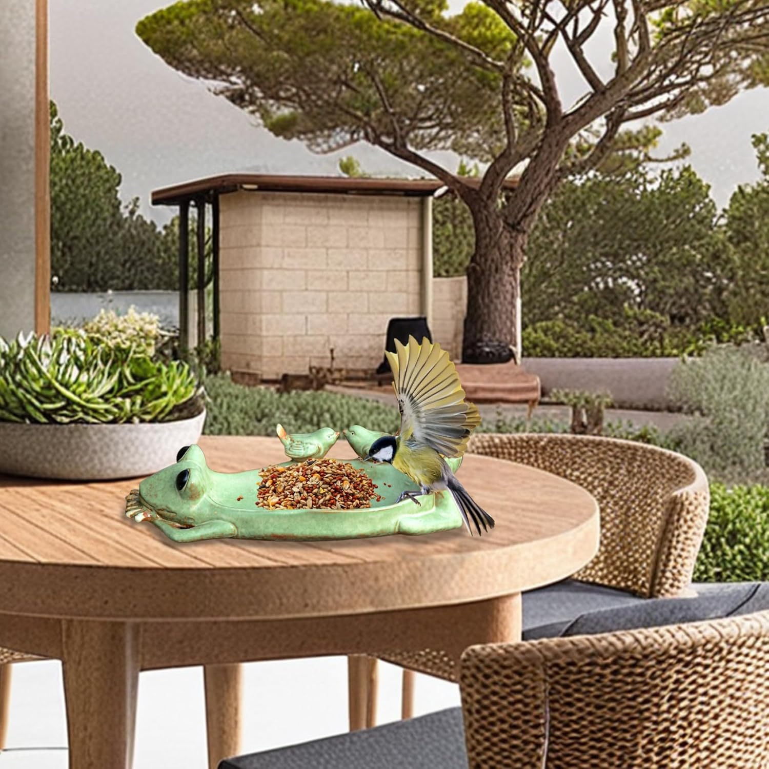 Ground Bird Feeder,Bird Bath Bowl, 13x5x3 Smooth Glaze Ceramic Frog Ground Bird Feeder, Multifunctional Weather-Resistant Bird Water Bowl for Outside Garden Yard Lawn,Ceramic Bird Bath