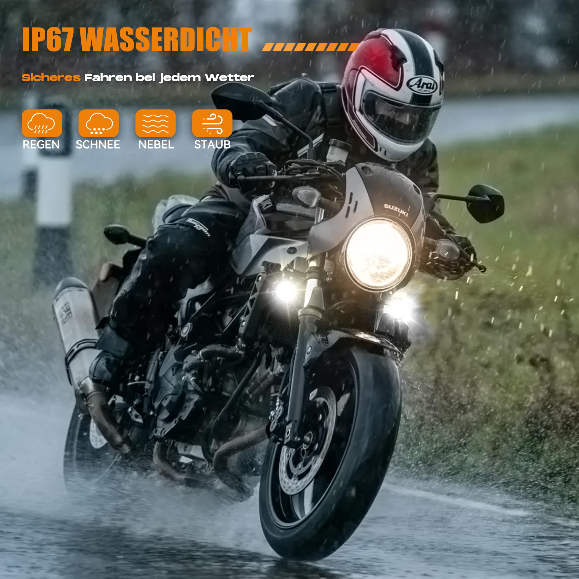 Future Eyes Motorrad LED Nebelscheinwerfer, 60W Zusatzscheinwerfer mit 360° Schwenkfunktion, Fern-/Abblendlicht, Wasserdichte Fahrlichter für Nachtfahrten, ATV, UTV und Motorrad-Scheinwerfer