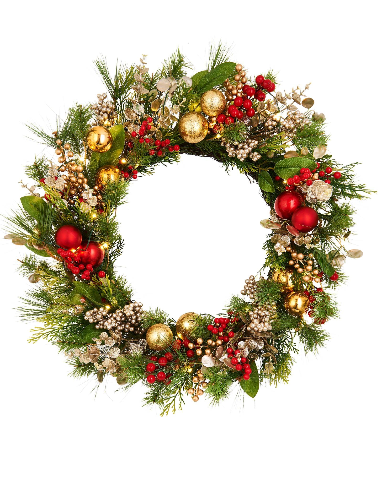 Pre-Lit Red Berry Mixed Tip Wreath