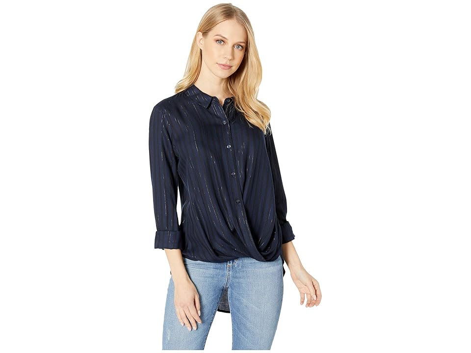 

BCBGeneration Wrap Hem Long Sleeve Shirt (Dark Navy Combo) Women's Clothing