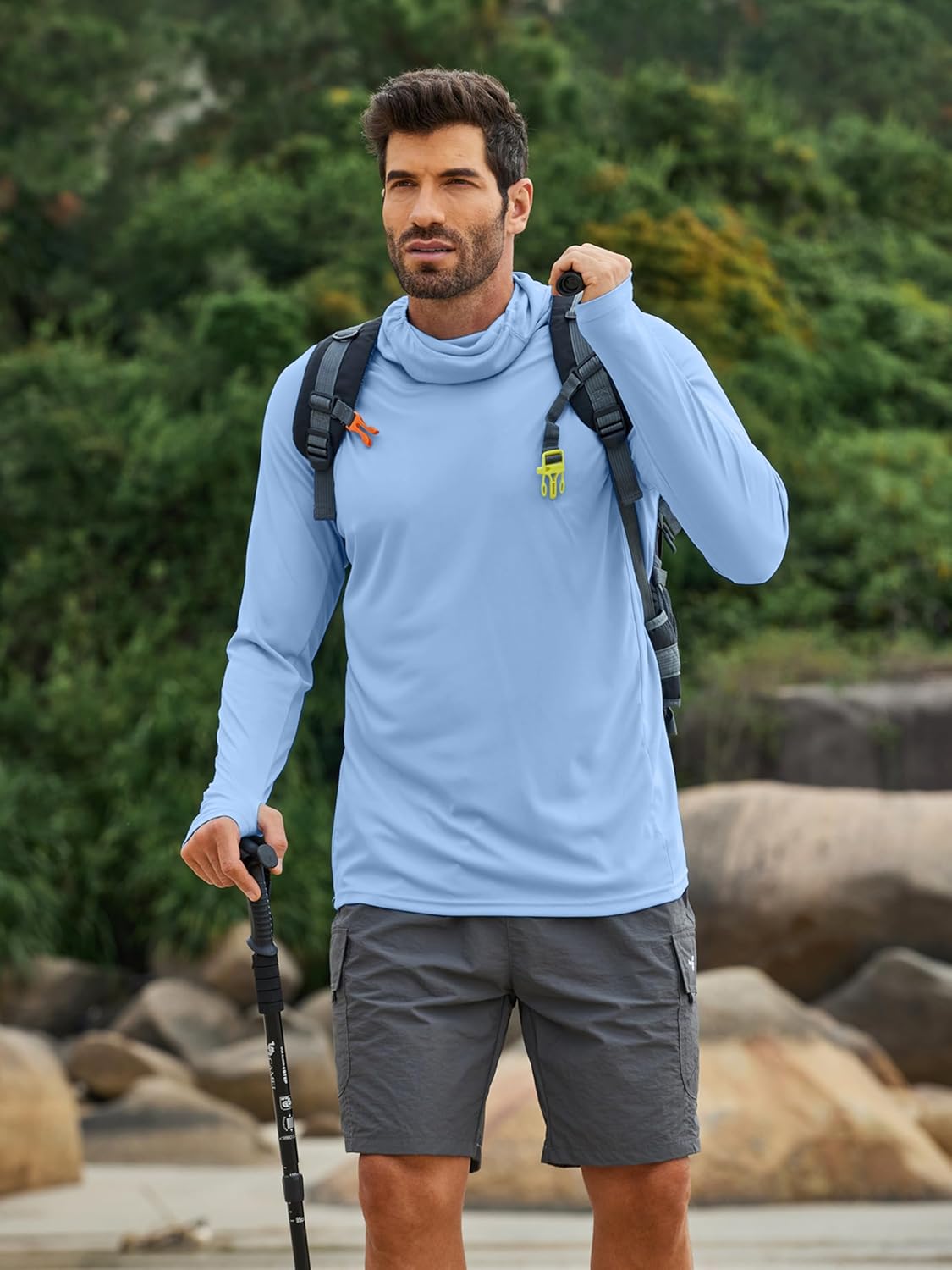 PINSPARK Men's Sun Protection Hoodie with Mask UPF 50+ UV Long Sleeve Shirt Men Rash Guard Performance Fishing Hiking Shirt - Image 7