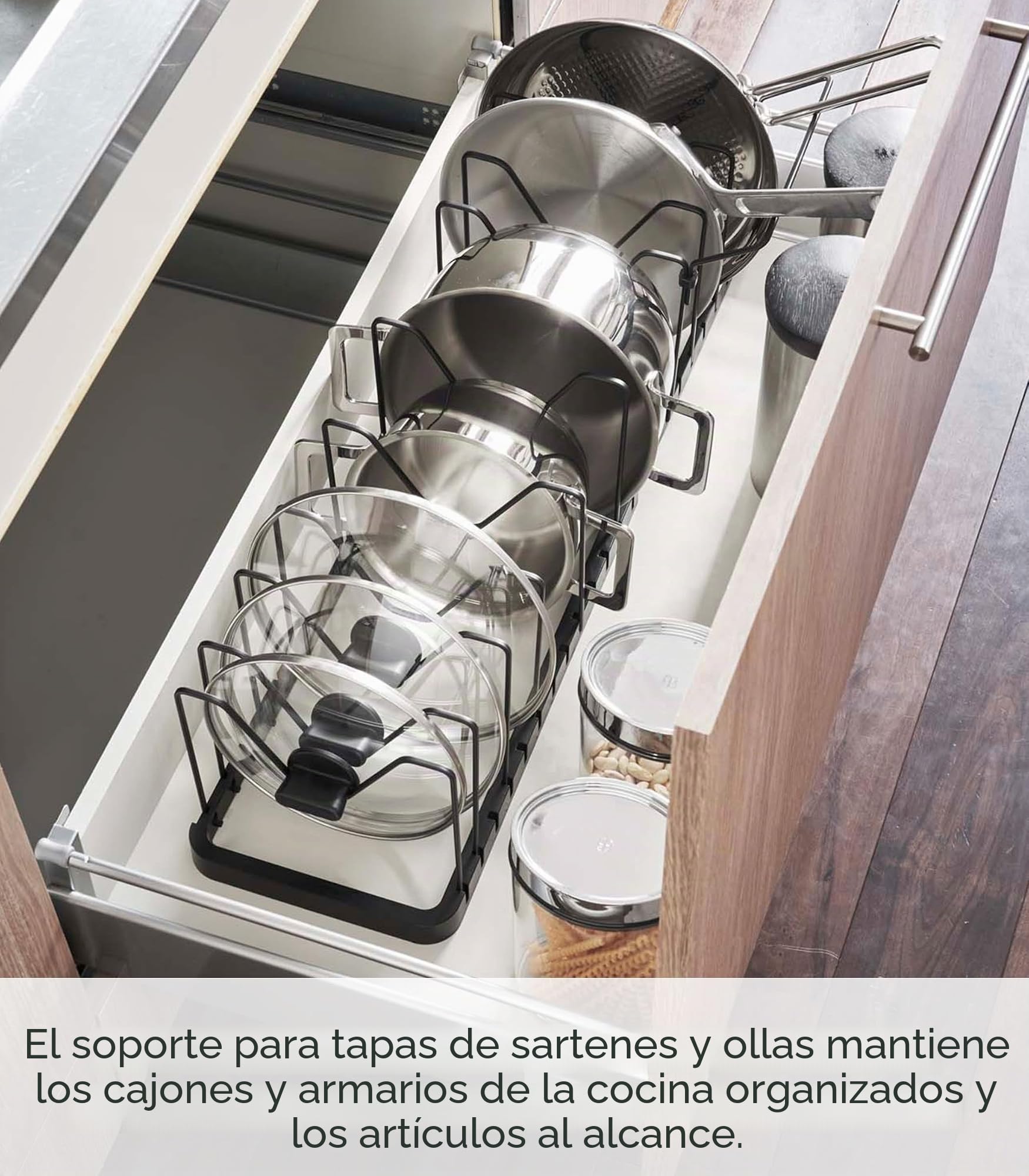 YAMAZAKI Torre Soporte para sartenes, Plástico Acero aleado, Negro