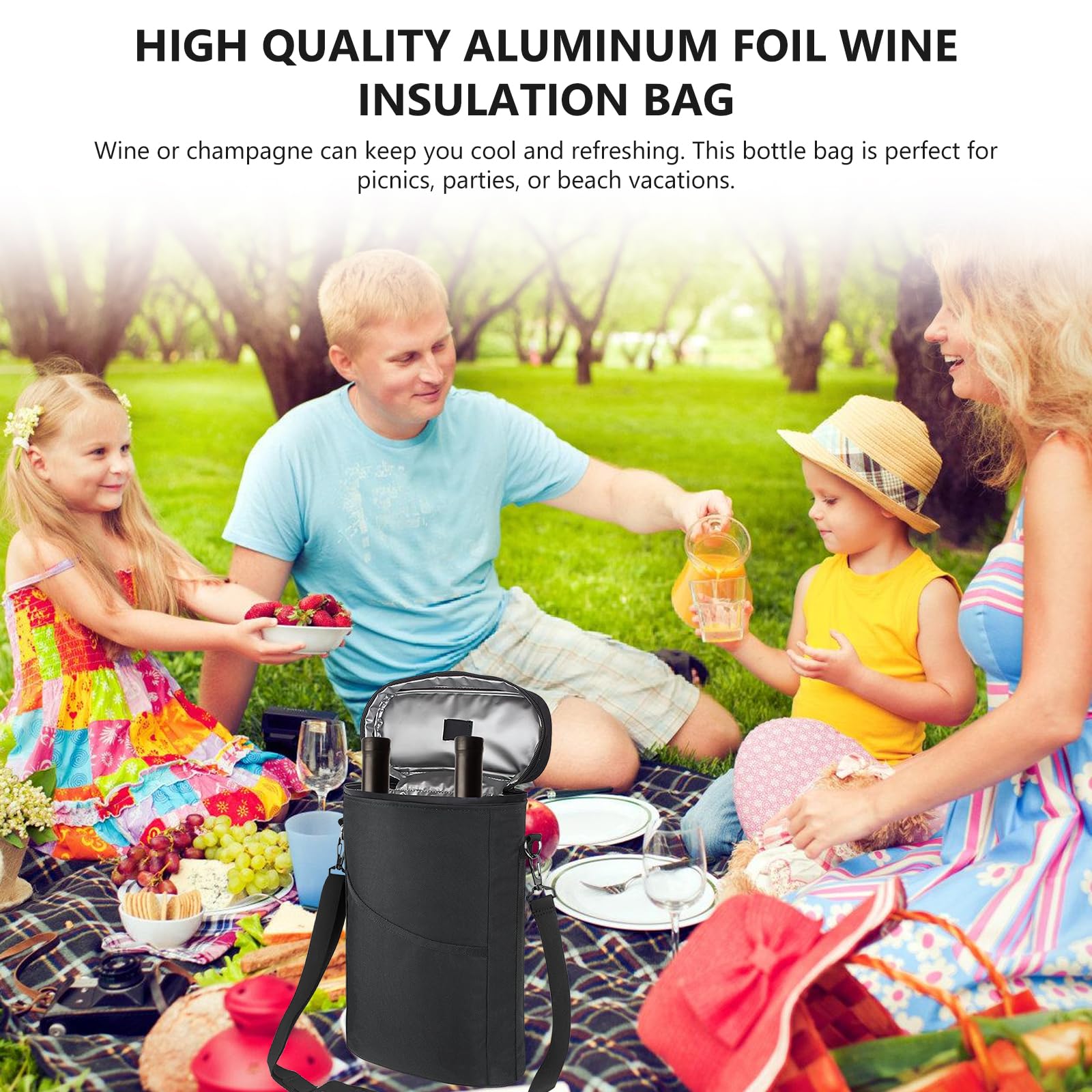Borsa termica per vino, borsa per bottiglie, borsa frigo, borsa termica per vino, borsa termica isolata, borsa termica per vino portatile con cinghia, per 2 bottiglie di vino, bicchiere da vino