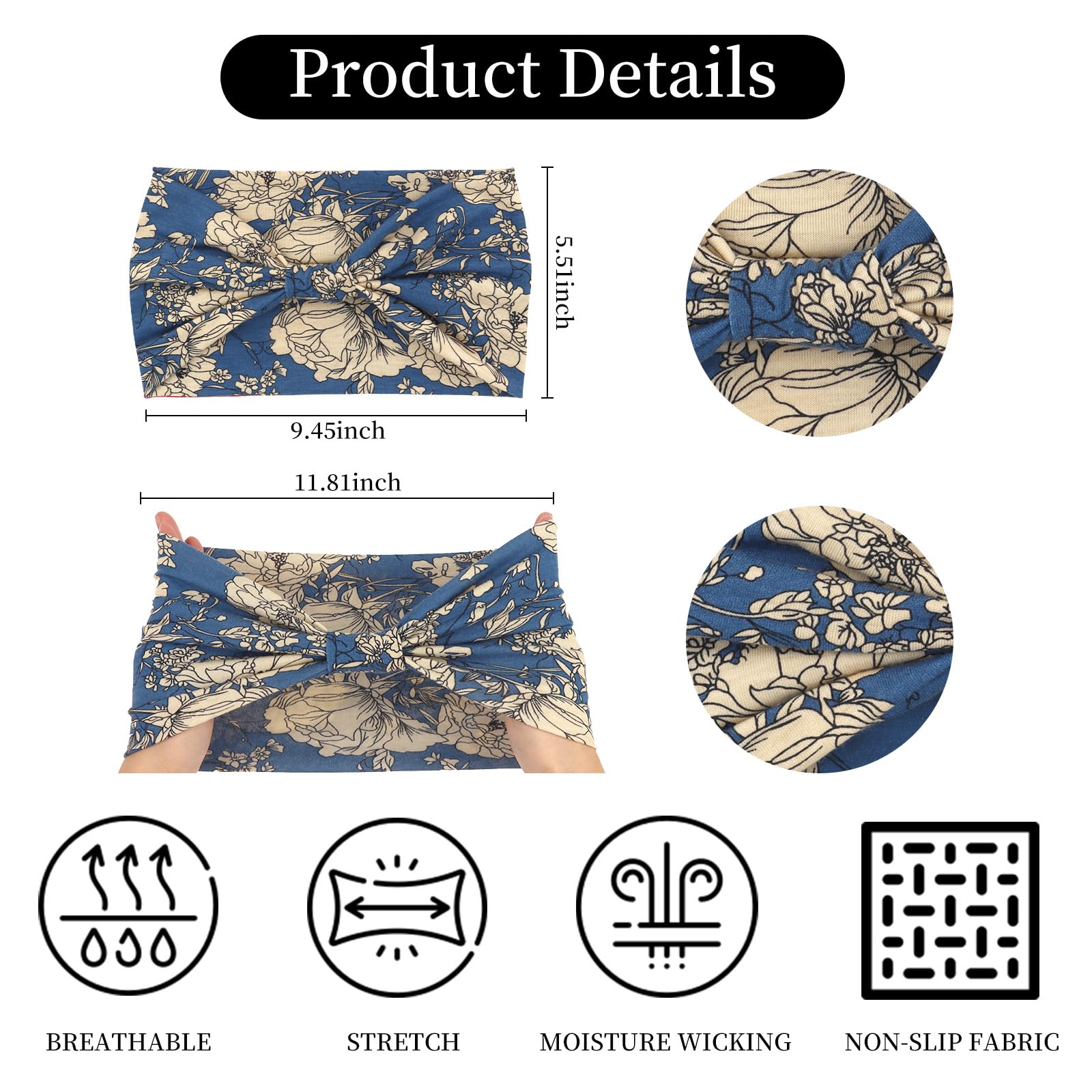 YARIEW Wide Headbands for Women Boho Headbands Stretch Elastic Knotted Headband Non-slip Head Bands Women's Hair Band Yoga Workout Head Wraps Hair Accessories for Women Girls 6 Pack