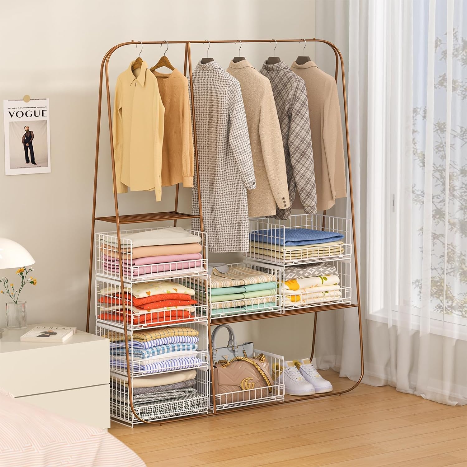 Pack de 4 Blanco Organizadores de armario apilables, Caja de almacenamiento y organizador para cajones, Cesta de almacenamiento para ropero, Sistema de organización plegable para armarios y cajones