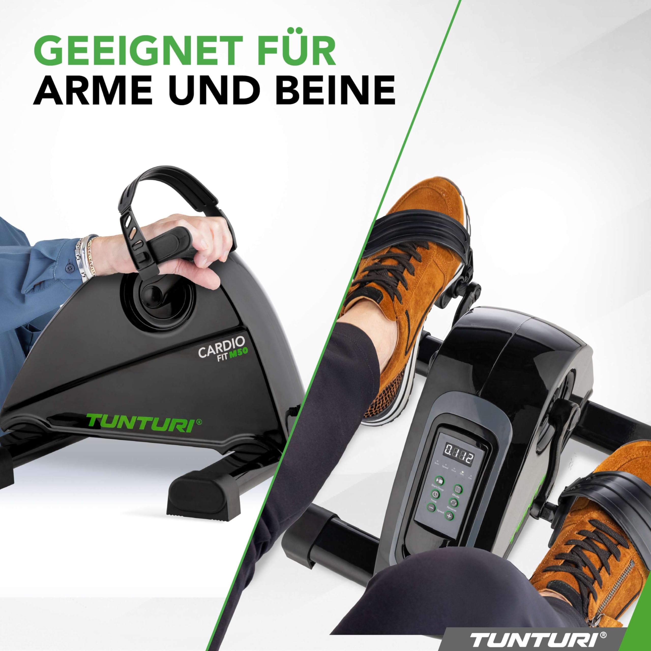 Tunturi Cardio Fit M50 Mini Heimtrainer mit Elektromotor, Pedal, Arm- und Beintrainer, Mini-Fahrrad, Bewegungstrainer für Senioren, mit LCD-Display, Schwarz