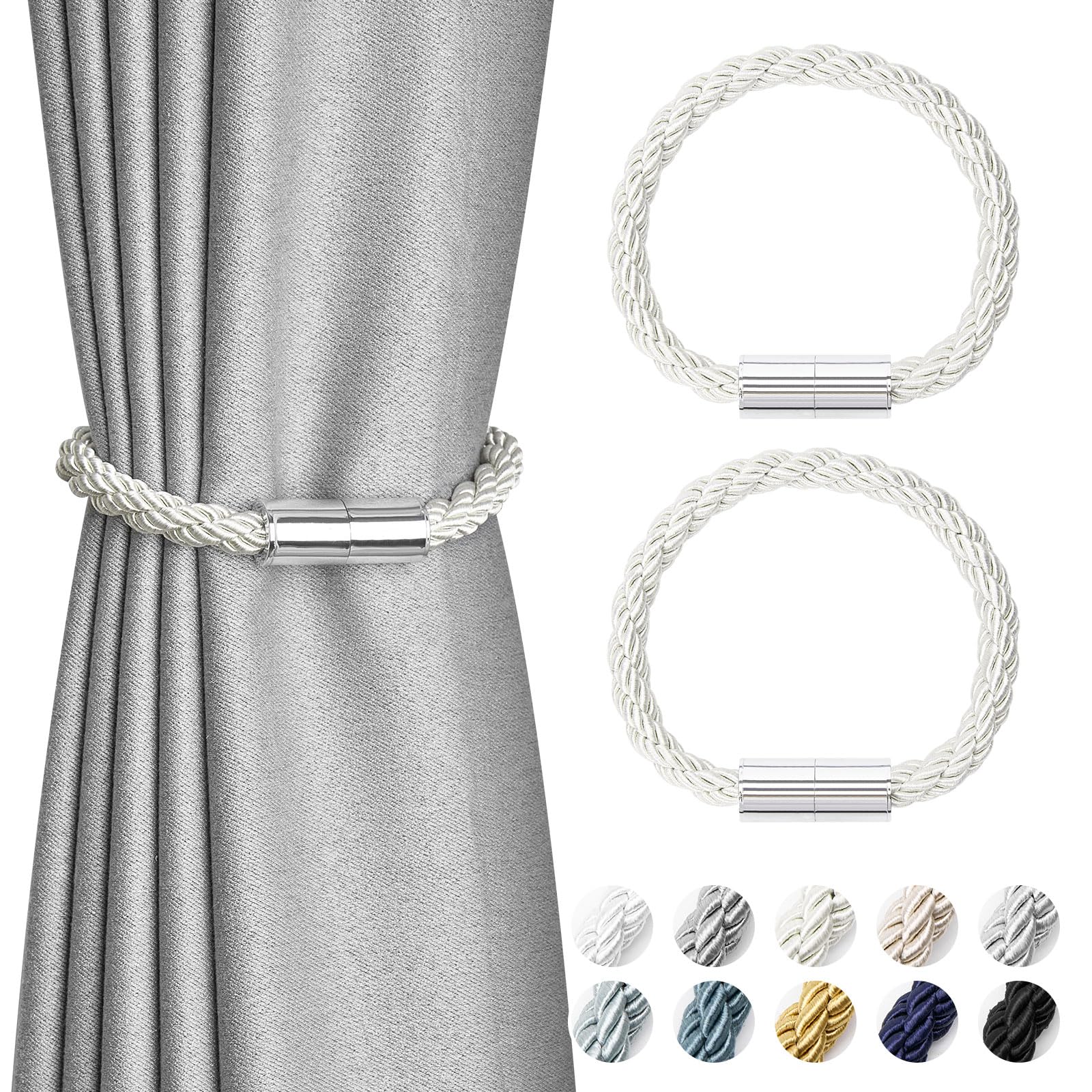 Oudini White Curtain Tiebacks, Drape Tie Backs Weave Rope Curtain Holdbacks For Home And Office Thin Window Draperies/White/2 Pack