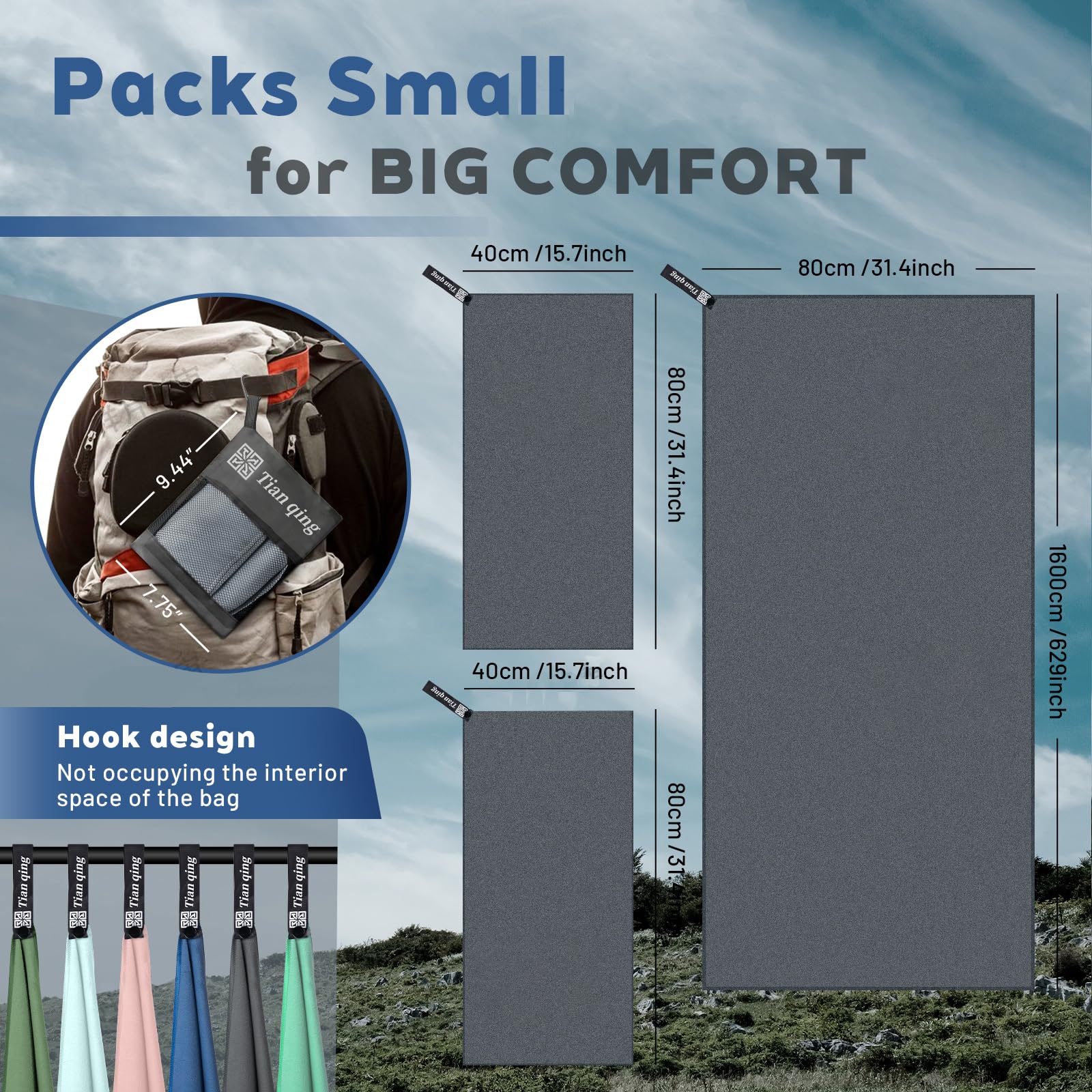 Microfiber Towel Set, 3 Pieces, Fast Drying, Soft Touch, Lightweight, Multiple Sizes for Beach, Camping, Travel,Backpacking, Gym,Sports,Yoga,Swim Use,Dark Gray