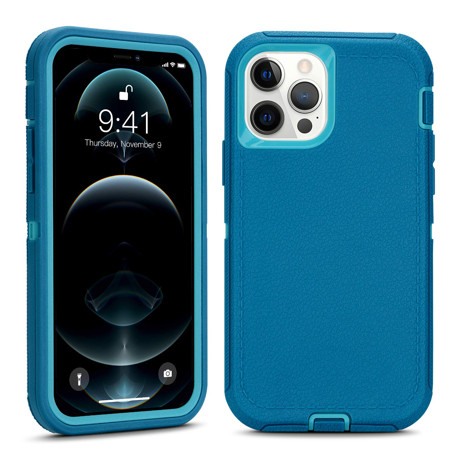CAFEWICH Case for iPhone 12 Pro Max (6.7'' Display) - Defender Heavy Duty 3 in 1 Tough Rugged Shockproof Dustproof Drop Protective Phone Cover for iPhone 12 ProMax (Teal Blue)