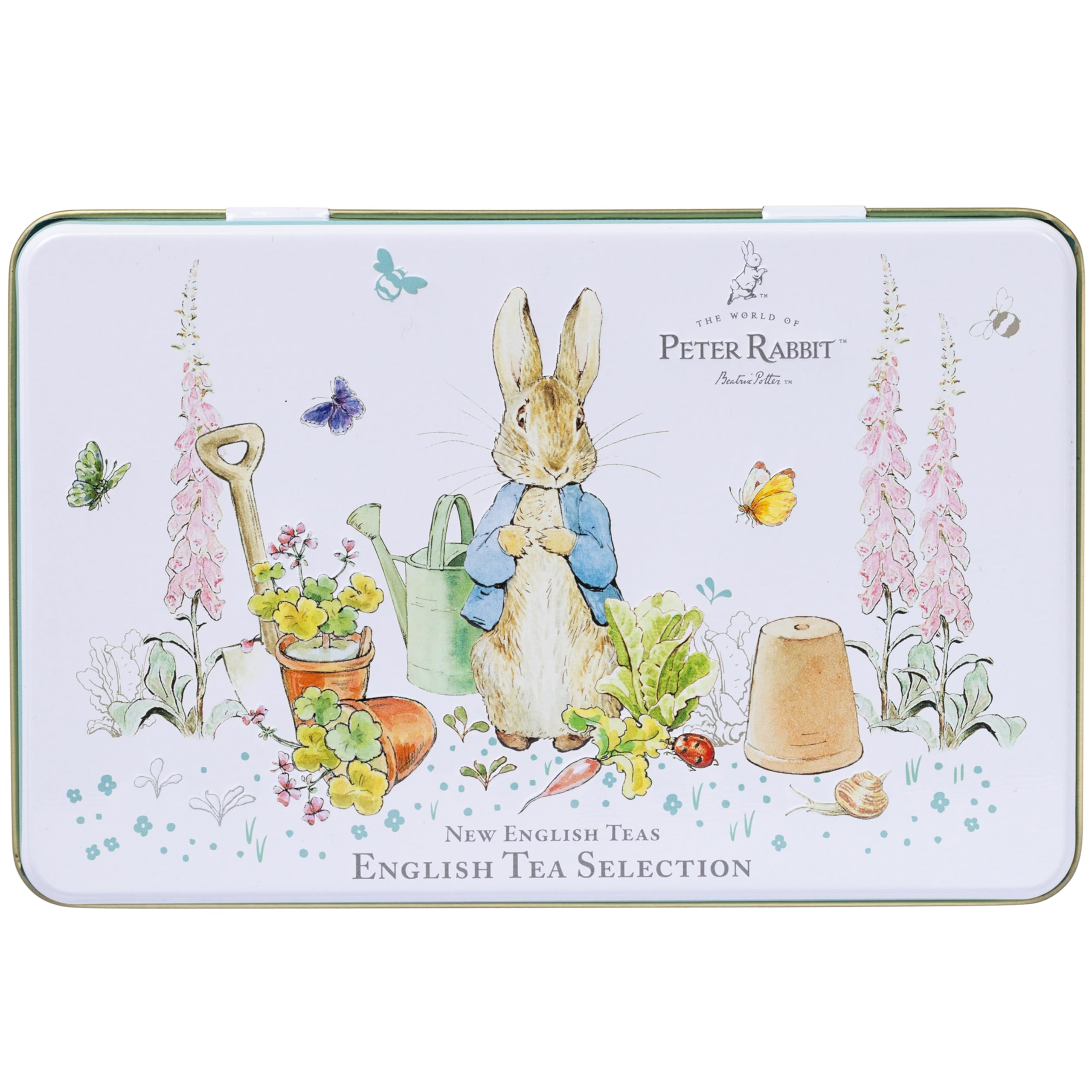 New English Teas Peter Rabbit in the Garden Tea Tin with 72 Teabags – English Breakfast, Earl Grey & English Afternoon – Beatrix Potter Gift Tin
