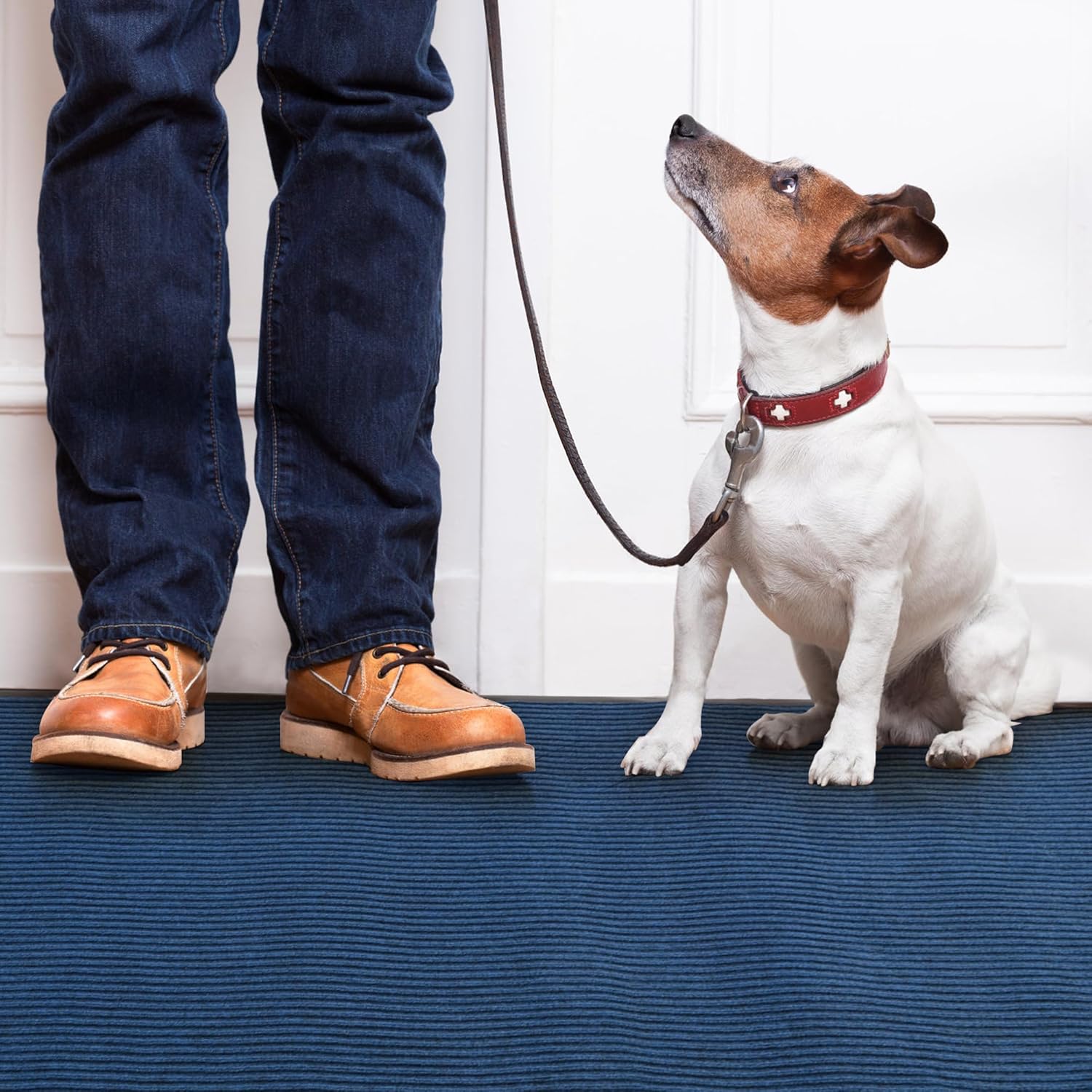 tonchean commercial grade door floor mat 3x10ft heavy duty pvc non-slip entrance mat indoor outdoor runner rugs, brush step entrance mats for corridor, kitchen, home, high traffic area, blue