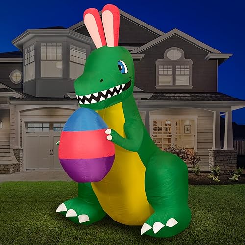 Holidayana Dinosaurio inflable de Pascua de 5 pies, decoración inflable de Pascua para exteriores, decoración de patio inflable T-rex con orejas de