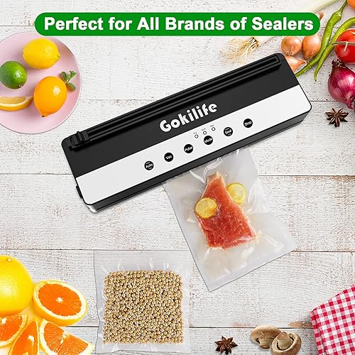 Miniatura 7 de Gokilife Bolsas selladoras al vacío  100 mini pintas tamaño 6 x 8 pulgadas para ahorro de alimentos, bolsas precortadas de grado comercial sin BPA y