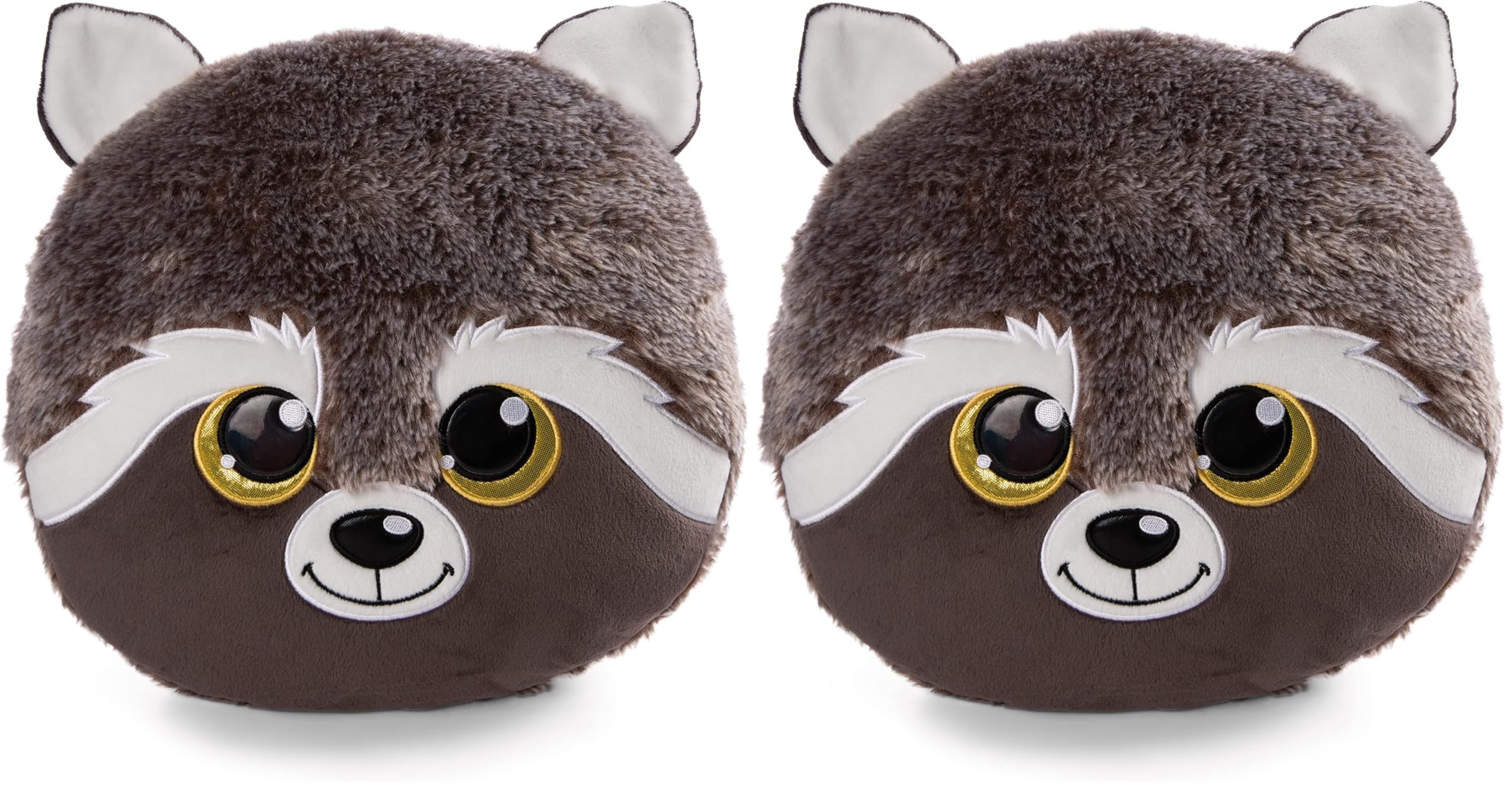 NICI GLUBSCHIS Kissen Waschbär Clooney 33 x 32 cm – rundes Kuschelkissen aus weichem Plüsch, Dekokissen für Kinder & Erwachsene, 48586, tolle Geschenkidee, braun (Packung mit 2)