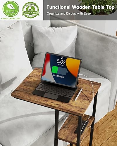 Miniatura 16 de Innerjoin Mesa auxiliar con estación de carga, juego de 2, mesa auxiliar en forma de C con tira de luz LED, puertos USB A y C de carga rápida, mesa