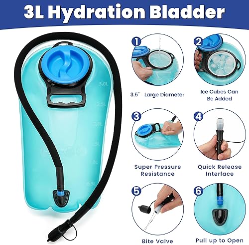 Miniatura 6 de Mochila de hidratación táctica 1050D con vejiga de agua de TPU de 3 litros, mochila de agua militar Molle perfecta para hombres y mujeres, paquete