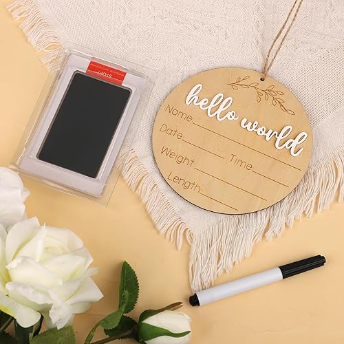 Miniatura 3 de Letrero de anuncio de madera para bebé, 5.9 pulgadas, con almohadilla de tinta y marcador, letrero para recién nacido, letrero de anuncio para