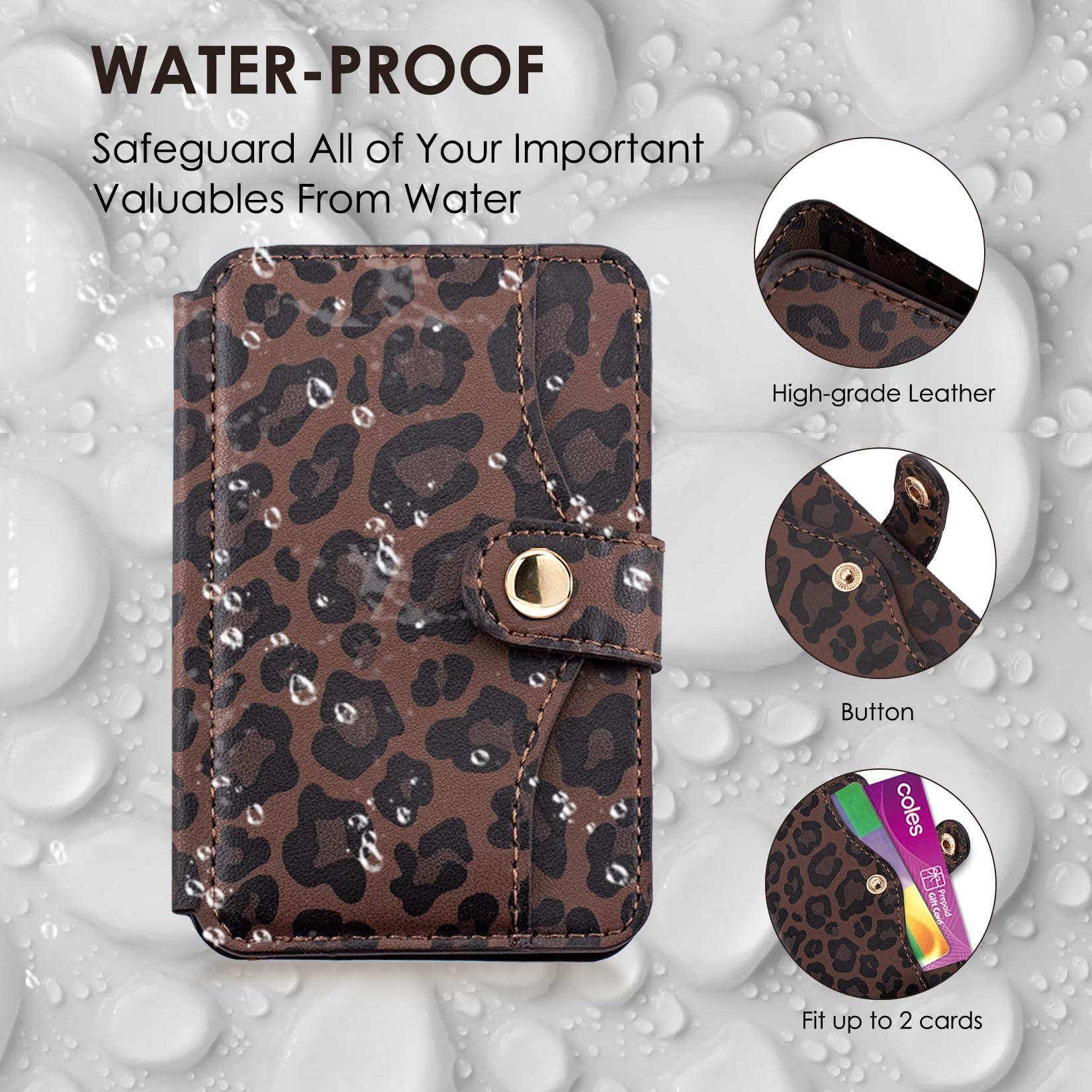 M-Plateau Credit Card Holder for Cell PhoneWith Slim 3M Adhesive Card Holder for Phone Case for iPhone 12& iPhone 13 Pro Max 6.1 Inches/One Plus 10T/Samsung Galaxy Most Smartphones (Leopard Print)
