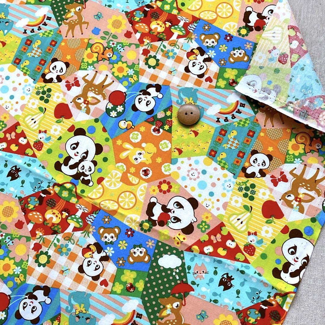 Amazon | 約108×100 生地ときめきフレンズパッチワーク柄 レトロパンダ 