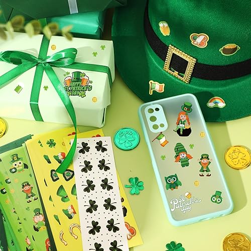 Miniatura 7 de FEBSNOW Calcomanías del día de San Patricio para niños, más de 1400 calcomanías de trébol de la suerte para álbumes de recortes, manualidades,