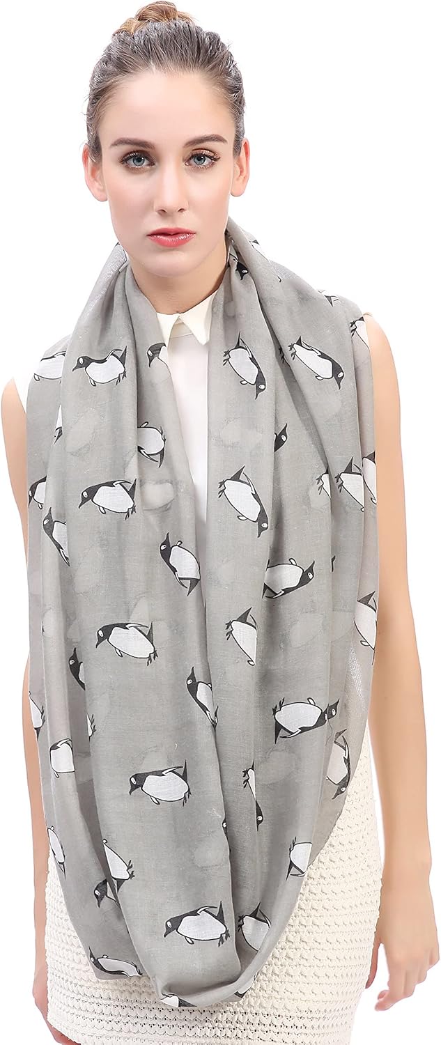Lina & Lily Penguin Animal Print Women's Infinity Scarf Lightweight - Image 3