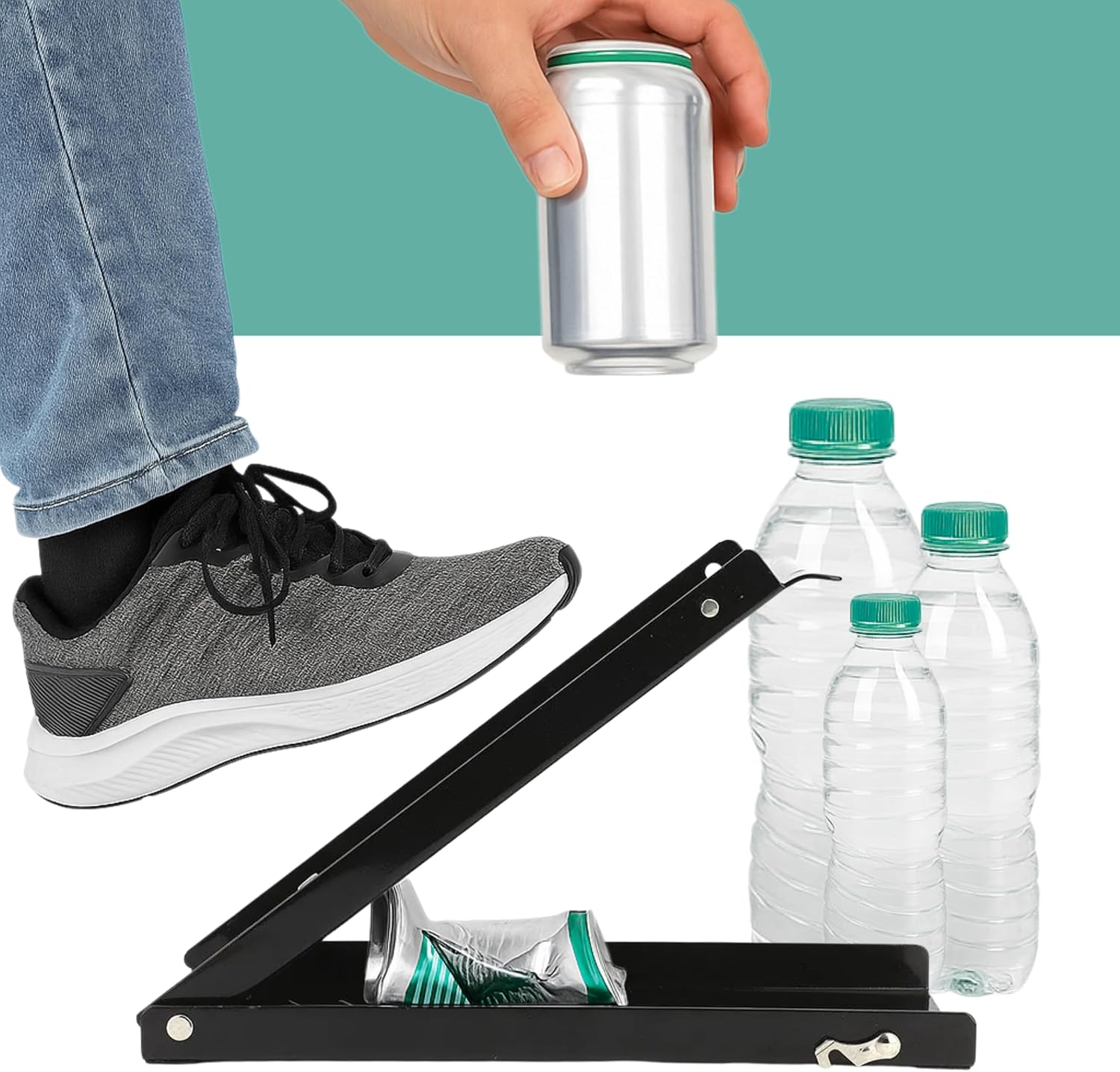 Foot Can Crusher for Recycling – Black Metal Heavy Duty Can Crusher Foot Operated Manual Press Tool for Home and Portable Soda Bottle Smashing
