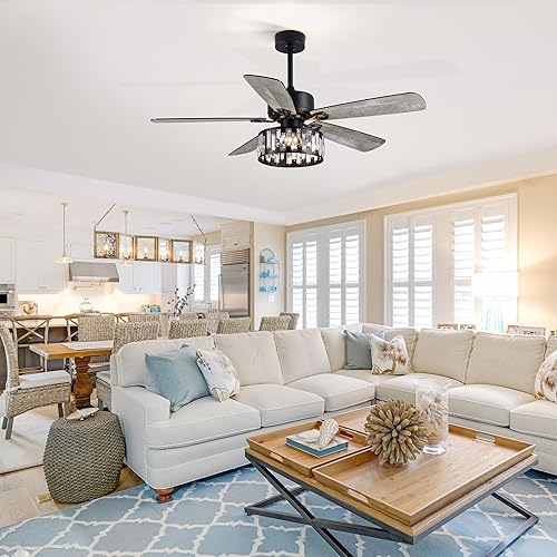 Miniatura 4 de Ventilador de techo rústico de 52 pulgadas con control remoto de luz, motor de CA reversible silencioso, 5 cuchillas de doble acabado, ventilador de