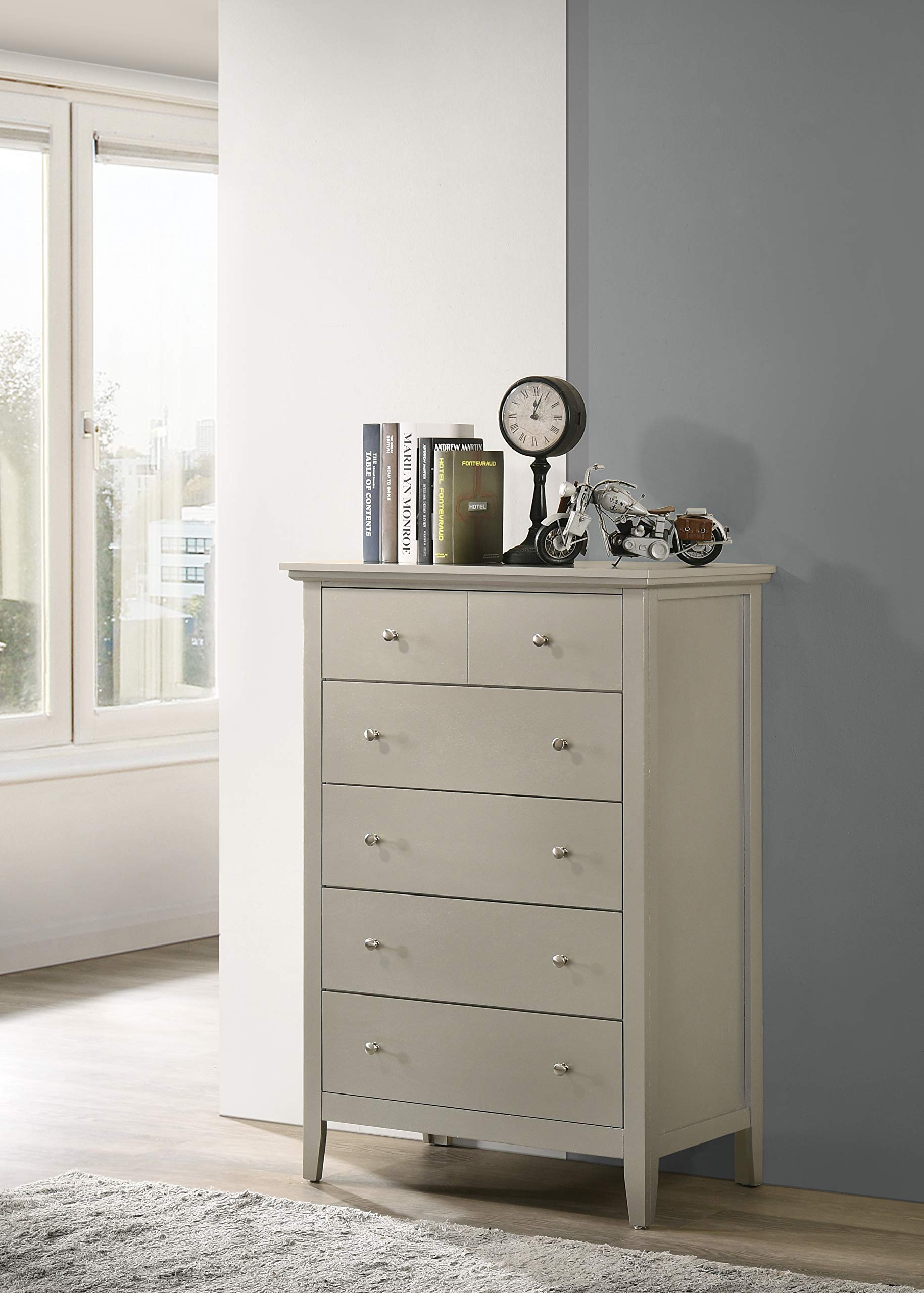 silver 5 drawer dresser Valentino II Silver Drawer Chest from New Classic