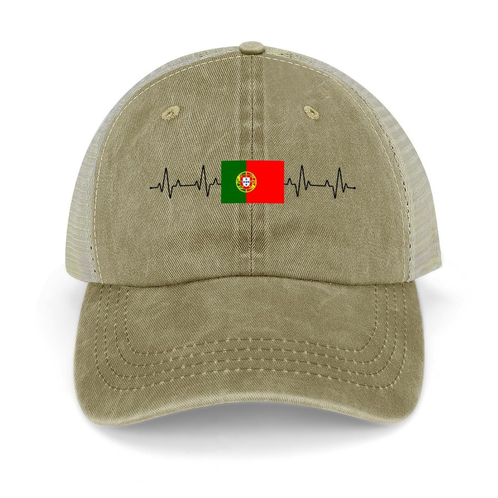 Yelolyio Outdoor Cap Men's Mesh Back Ballcap Portugal Flag Heartbeat Cotton Caps Portugal Caps Baseball Caps Fishing Hats Mesh Caps Outdoor Sports Caps Khaki
