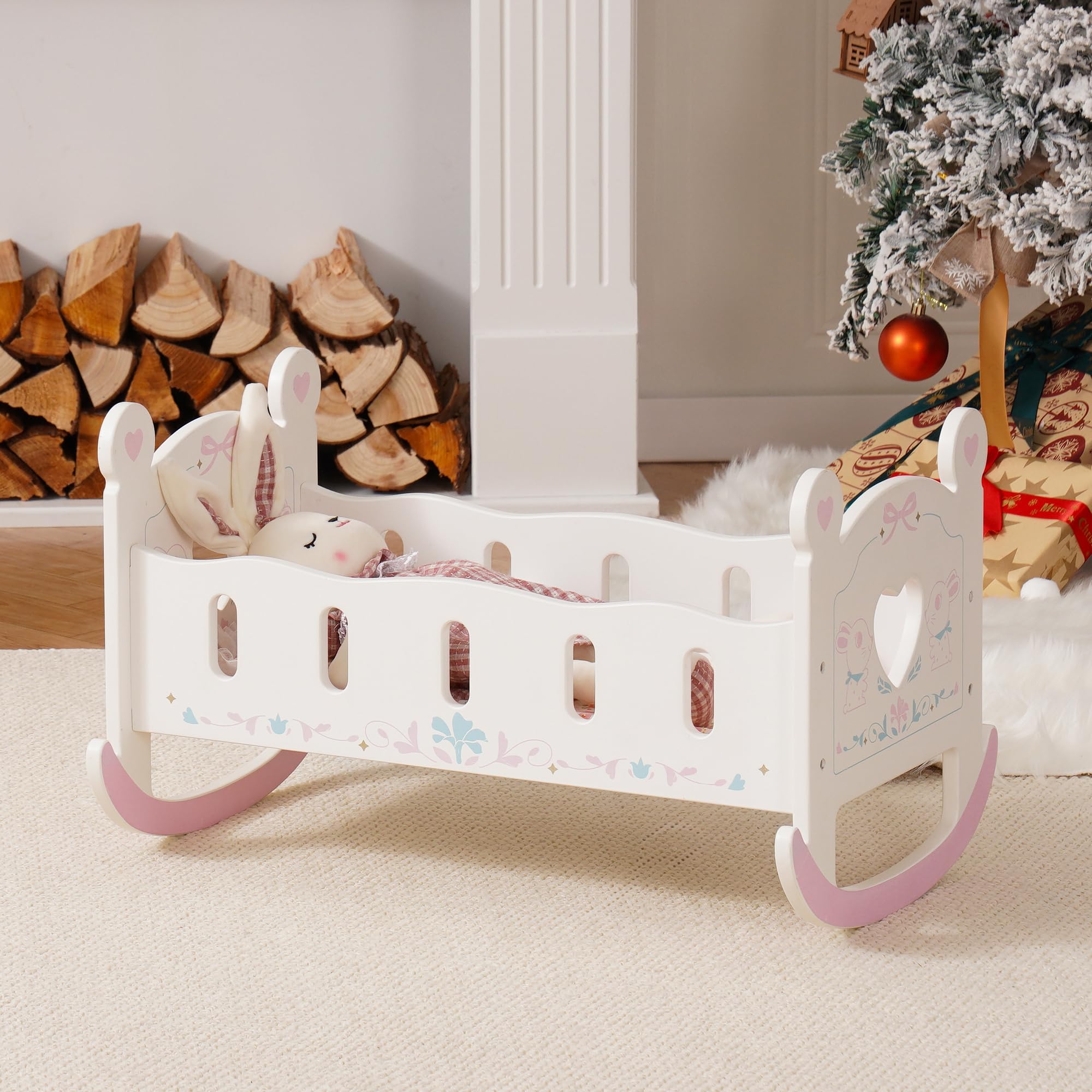ROBUD Muñeca de bebé de Madera Cuna bebé muñeca Cama Juguete para muñecas de hasta 18 Pulgadas Accesorios - con Almohadilla