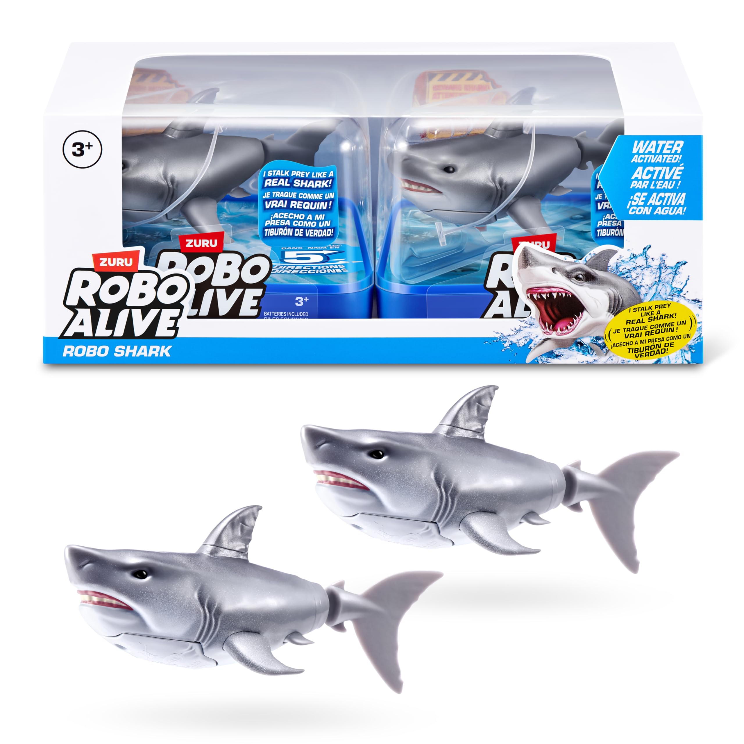 Robo Alive Water Activated Shark 2 Pack (White) by ZURU, Realistic Swimming Robotic Bath Toy for Kids Tweens & Teens