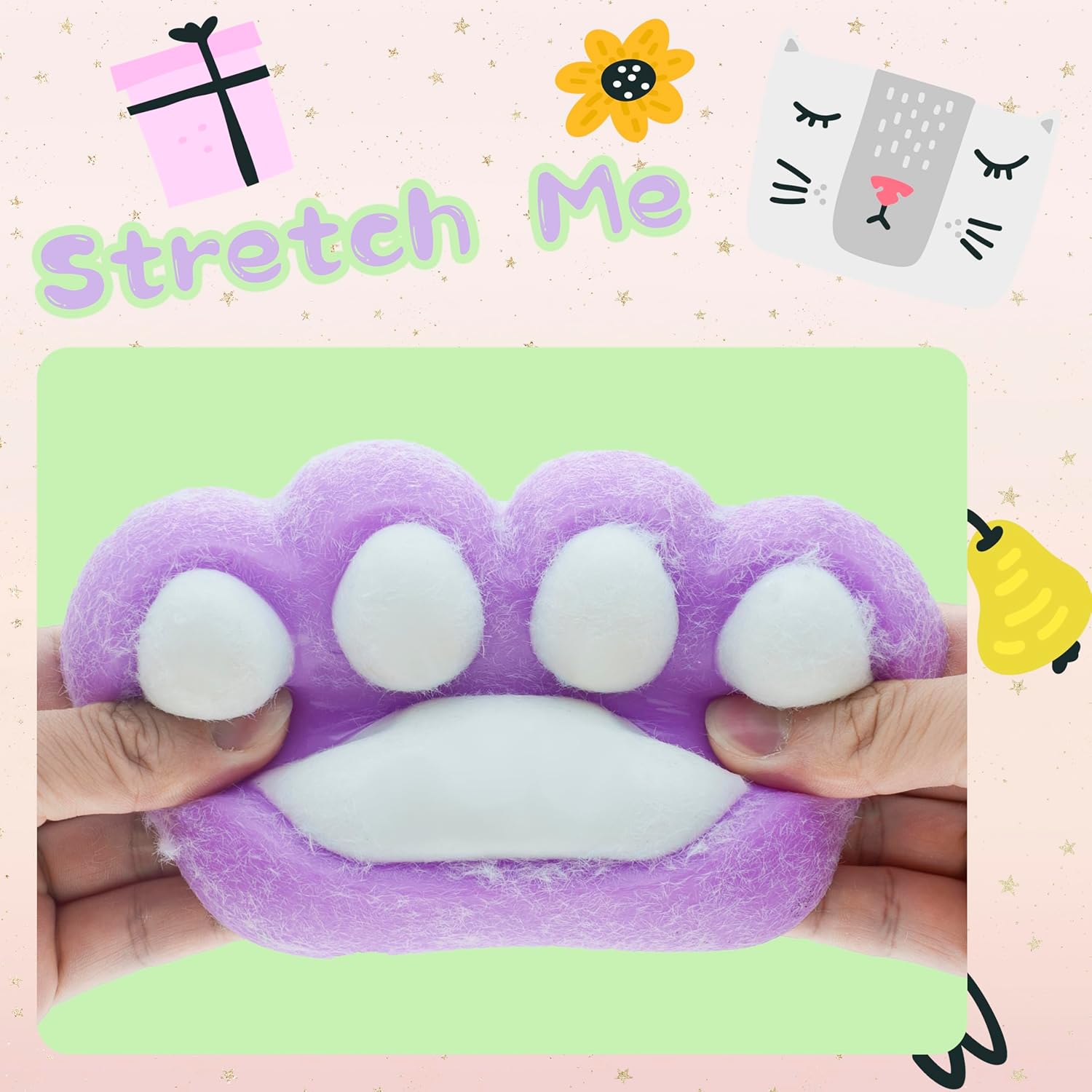 Big Taba Lavender Cat Paw Sensory Toys – 5 Inch Jelly Purple & White Paw Pad Squeezers, Handmade Soft Fidget Toys for Stress Relief, Teens, Adults, Office & Home Relax