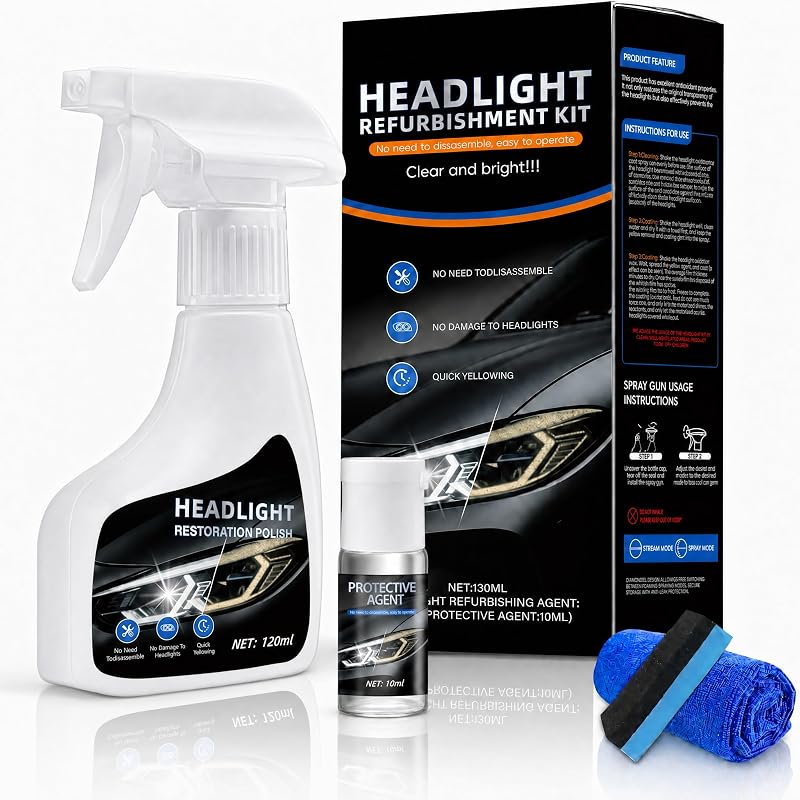 Kit de Restauração de Faróis Fvquhvo com Removedor de Oxidação e Proteção UV – 1 kit