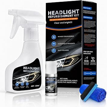 Fvquhvo Headlight Restoration Kit, Headlight Oxidation Remover with UV Protection Coating, Headlight Lens Restorer & Cleaner for Yellowing & Cloudy Lenses, Headlight Polishing Kit, Quick & Easy DIY