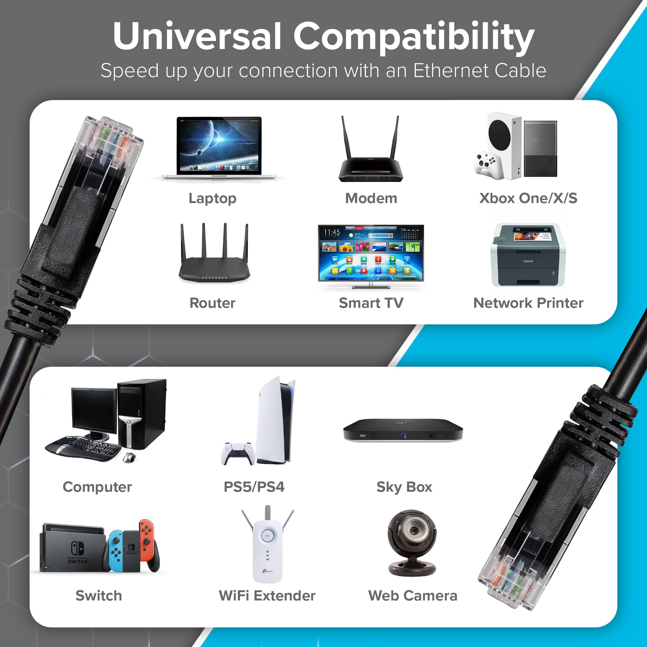 Maplin Câble Ethernet extérieur de 30 m noir, câble réseau LAN Gigabit CAT6 RJ45 en cuivre UTP compatible avec ordinateur portable, PC, vidéosurveillance, PS4/5, Xbox, Switch, modem, routeur, Smart