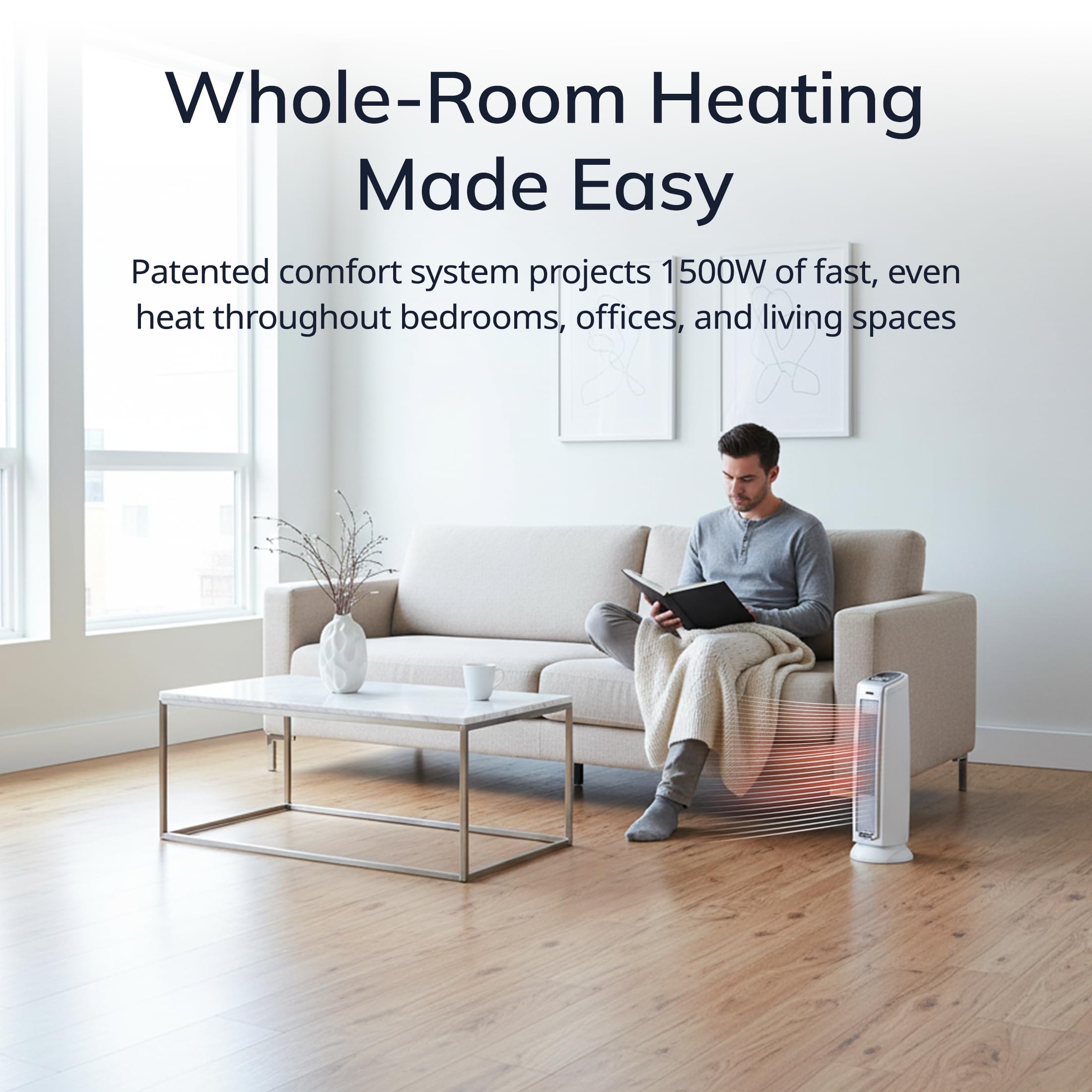 Lasko Oscillating Ceramic Tower Space Heater for Home with Overheat Protection, Timer, 22.5 Inches, Silver, 1500W, 5775, 7.5″L x 7.1″W x 22.75″H