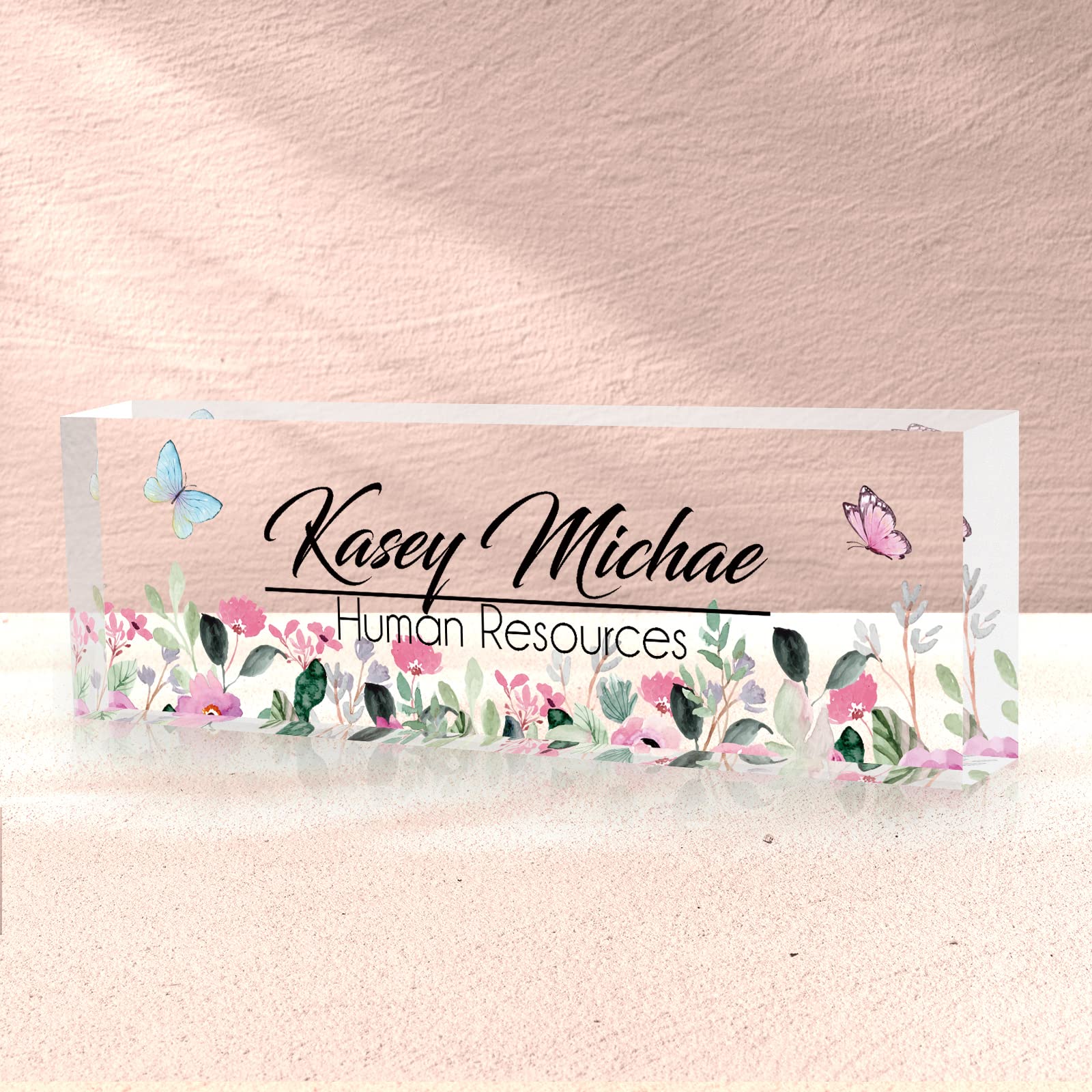 SalaGraphics Desk Name Plate Personalized, Custom for Desk, Office Decor Women Men, Acrylic Accessories, Gifts Coworkers Boss Teacher, Employee Appreciation (Flowers B) 8”(L)x2.5(W)