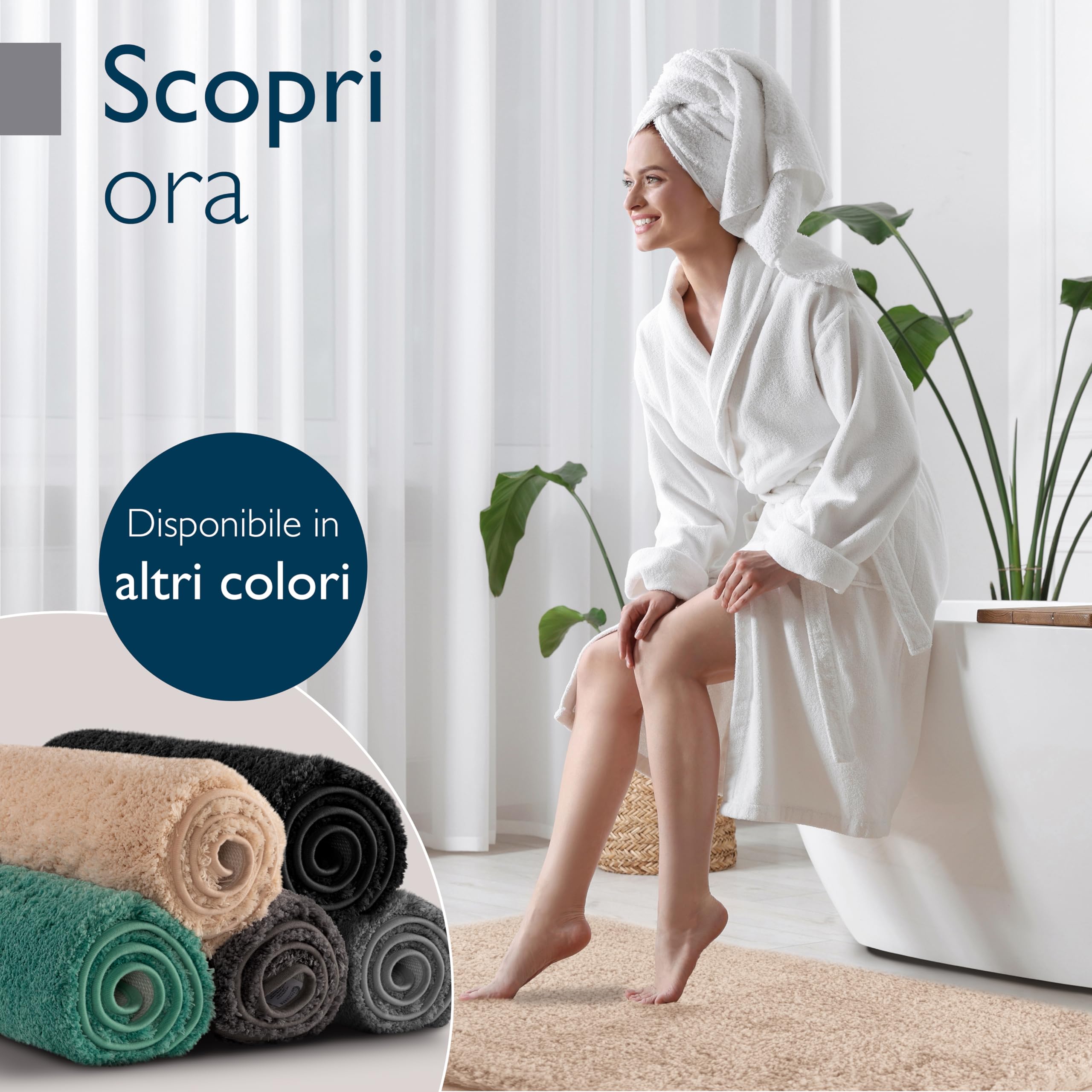 Beautissu Tappetino da bagno antiscivolo in pelo alto per doccia vasca e WC | 120x70cm beige morbido in microfibra anche per pavimenti riscaldati ottica shaggy Tappeto lavabile scendidoccia BeauMare FL