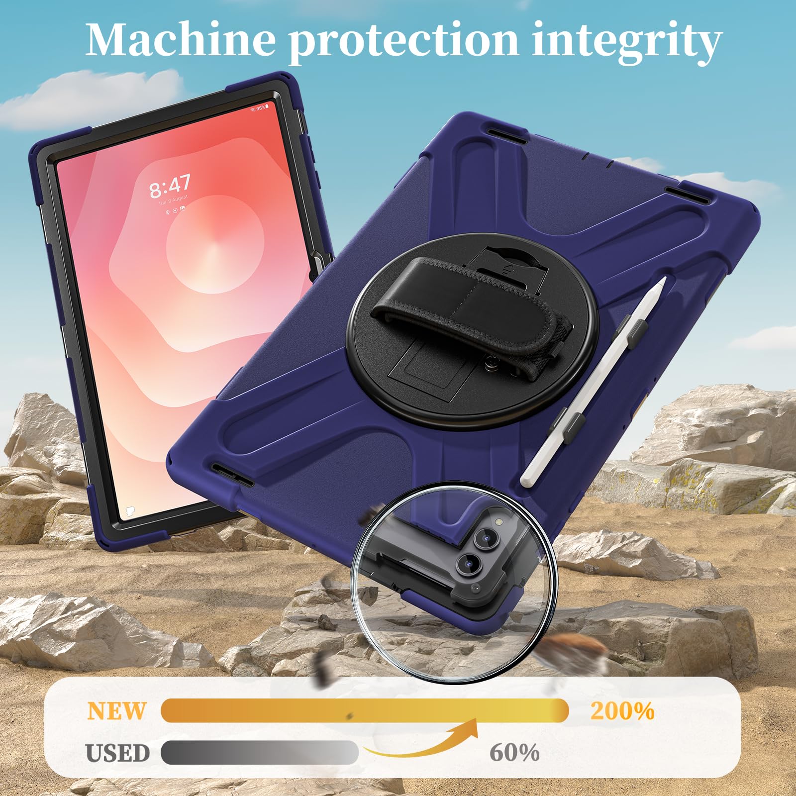 Etui kompatybilne z Samsung Galaxy Tab S12 Ultra 37.1 cm 2026 (SM-X940/SM-X946B), klasy wojskowej, odporne na wstrząsy, pokrowiec ochronny, stojak, pasek na rękę i pasek na ramię, odporne na upadki