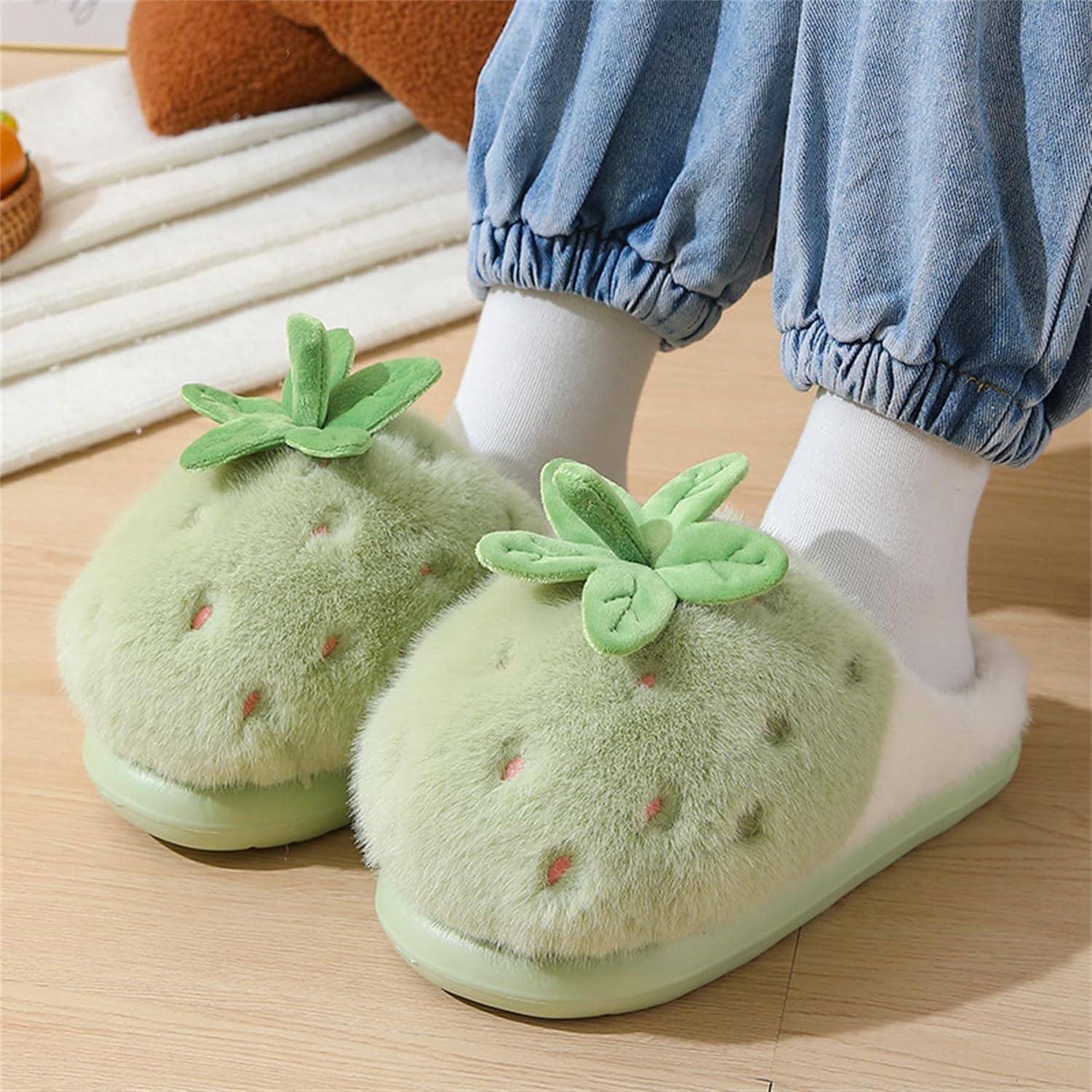 Strawberry fruit slippers for both men and women at home, plush anti slip and warm slippers - Image 3