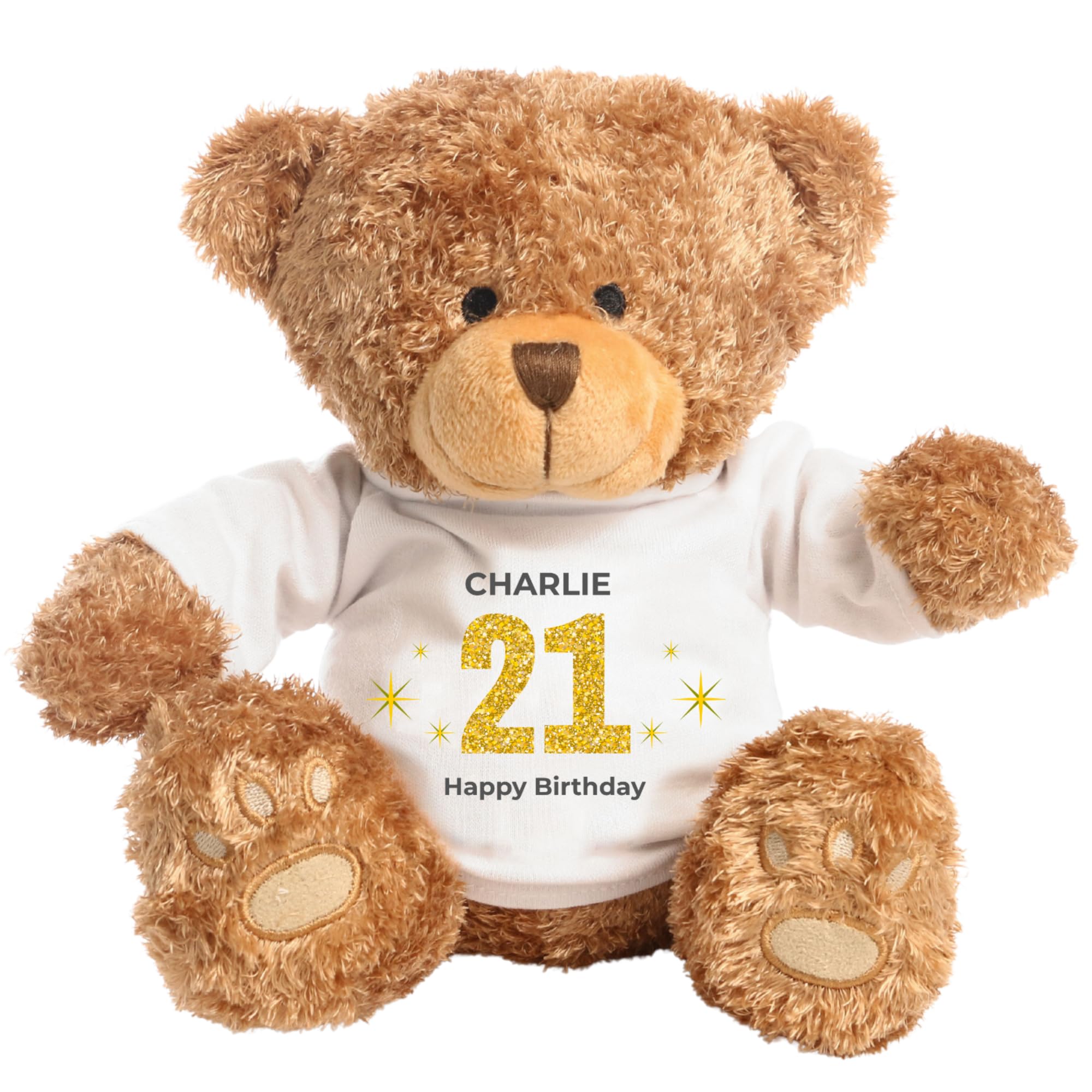 Dotty Moo Personalised 21st Birthday Classic Teddy Bear Gift for Her Him | Custom Name Keepsake Plush Bear | 21st Birthday Present (Gold)