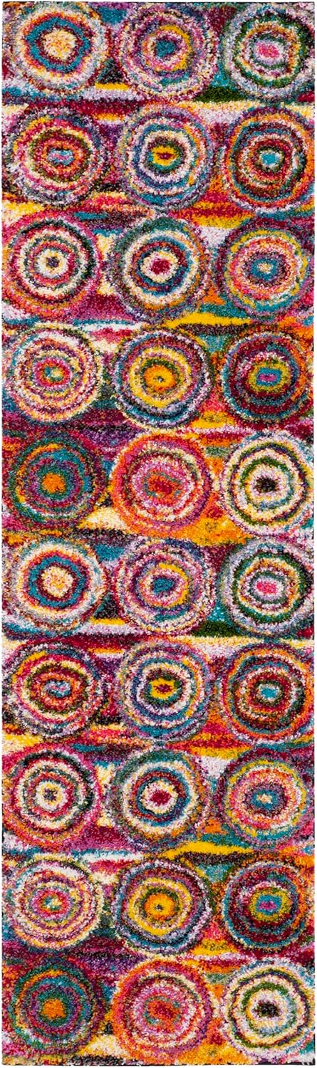 SAFAVIEH Fiesta Shag Collection Runner Rug - 2'3" x 8', Multi, Modern Circles Abstract Design, Non-Shedding & Easy Care, 0.5-inch Thick Ideal for High Traffic Areas in Living Room, Bedroom (FSG359M)