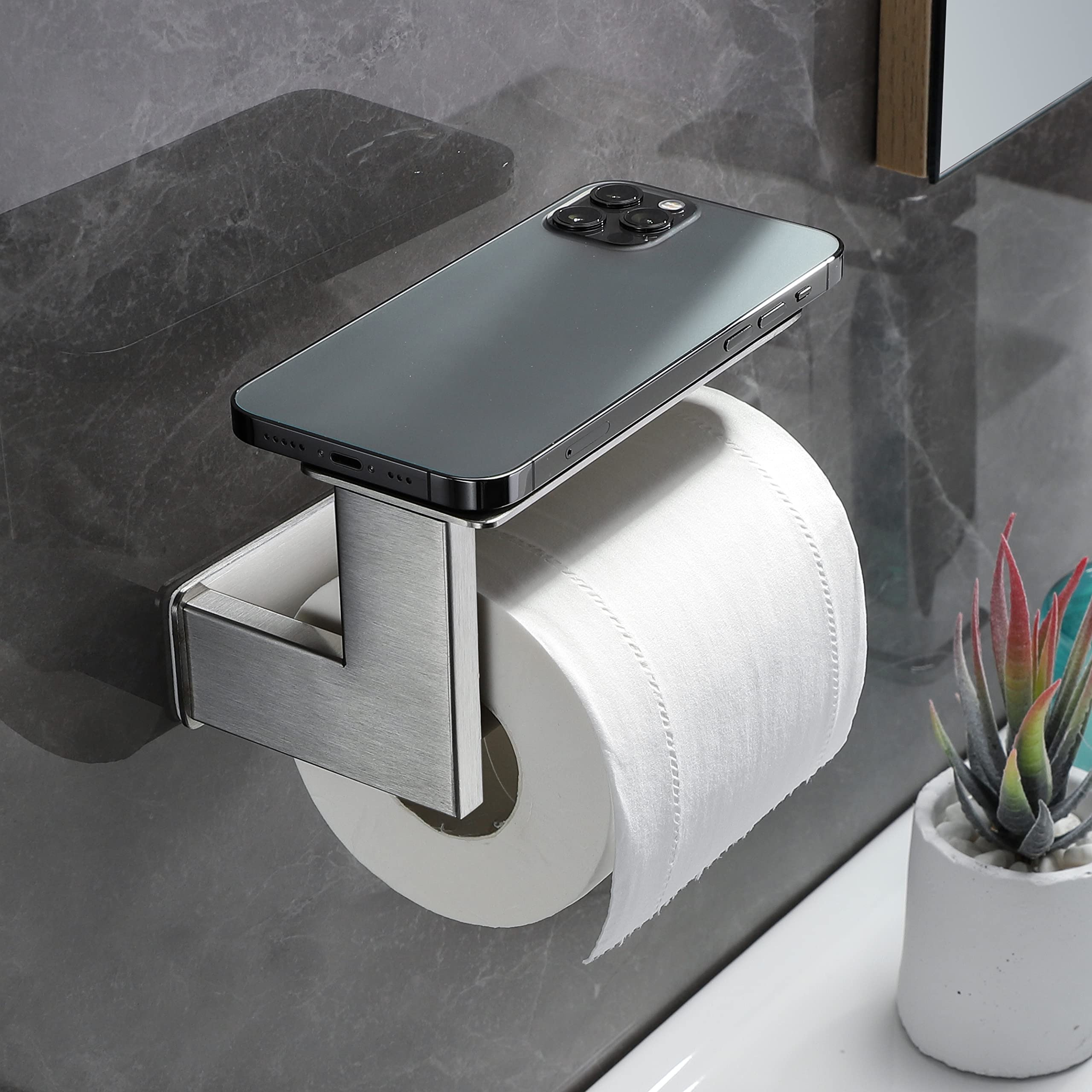 Porta Carta Igienica In Acciaio Inossidabile SUS304 - Con Ripiano Antiscivolo Per Bagno O Cucina, Design Moderno Argento - Foto 6