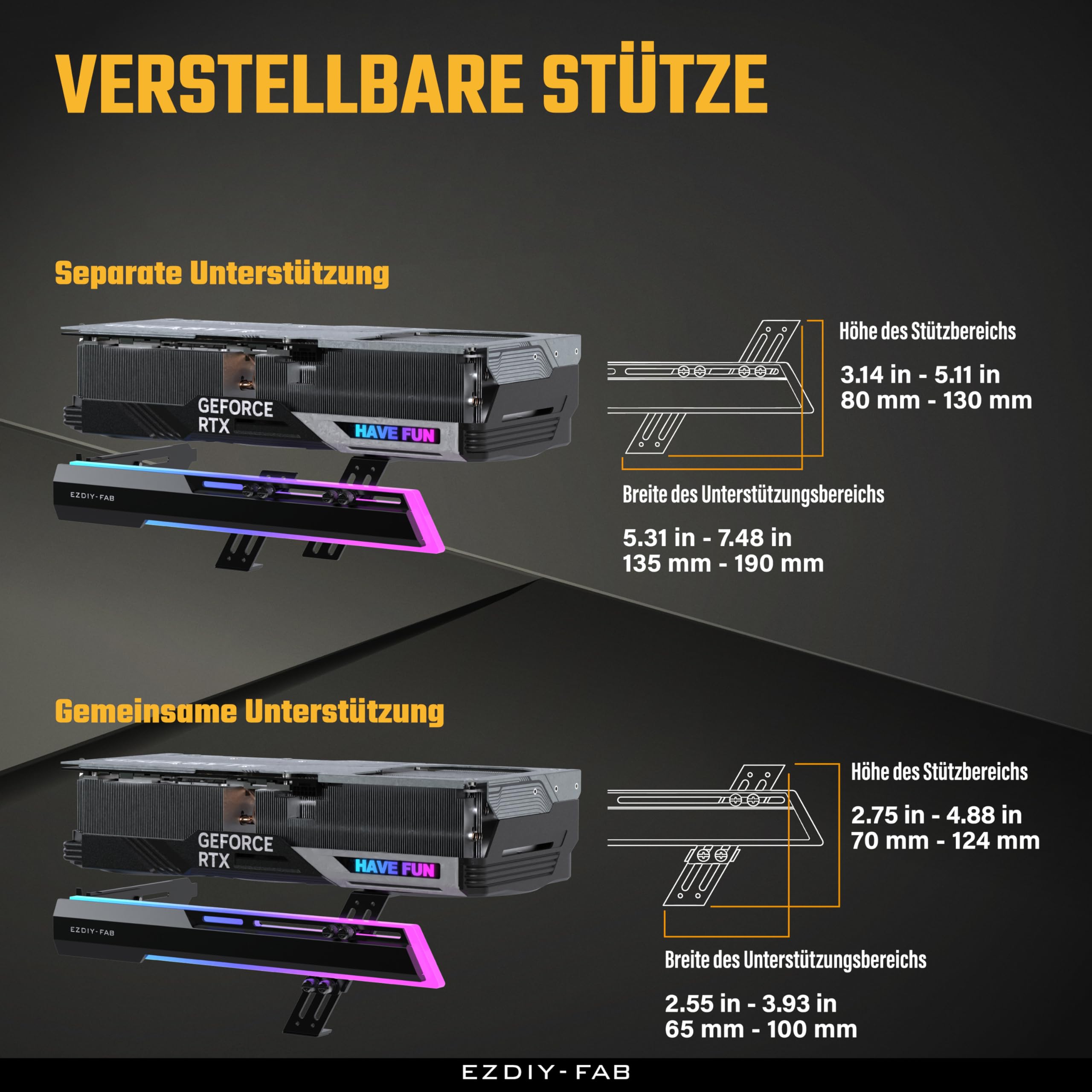 EZDIY-FAB 5V ARGB GPU Halter Halterung Grafikkarte GPU Unterstützung Videokartenhalter Halterung,Schanzbare Struktur,Grafikkartenhalterung Sag Holder/Holsterhalterung RX7990XTX, RTX4090,Schwarz-341