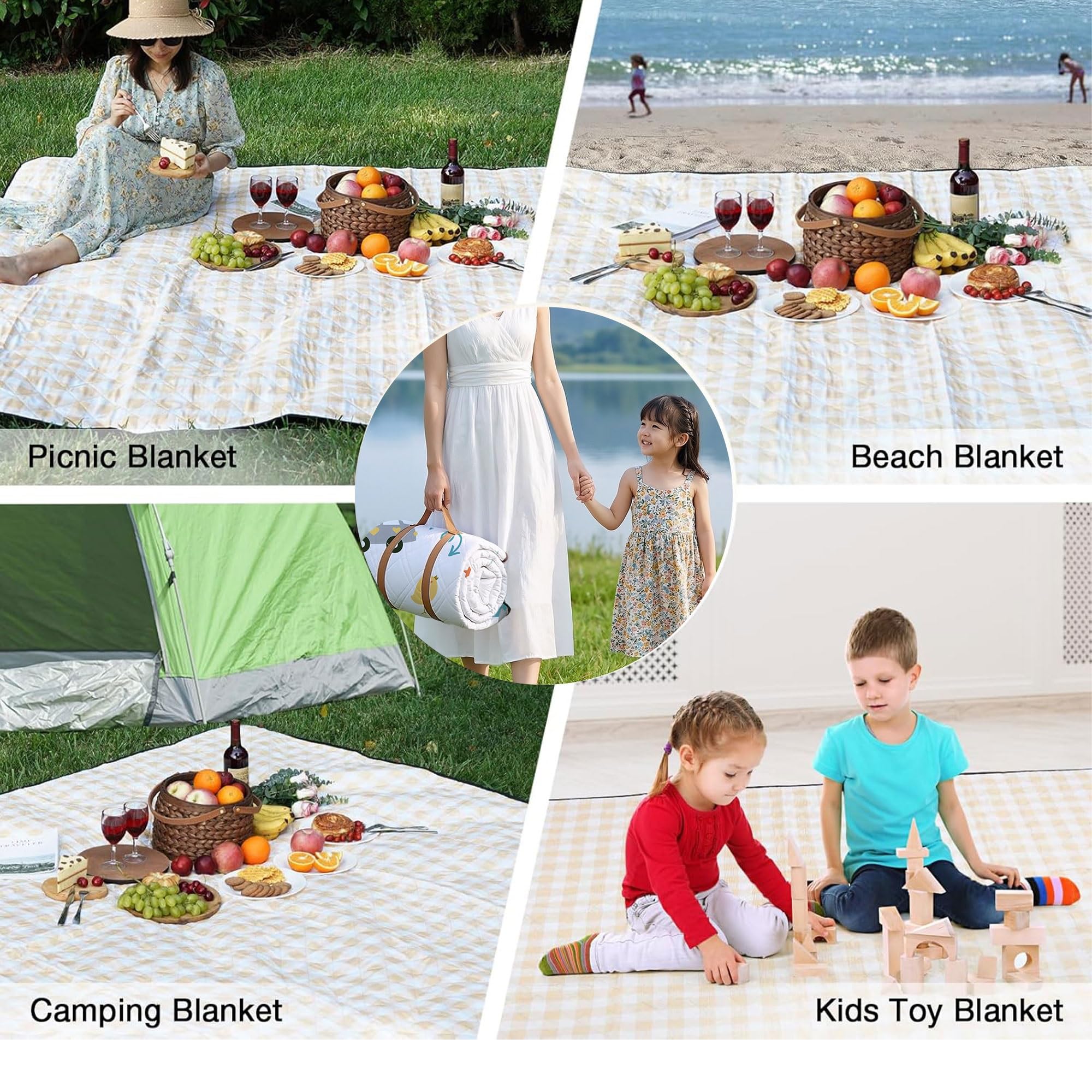 Generisch Koc piknikowy, nadaje się do prania, bardzo duży koc piknikowy, wodoszczelny, gruba karimata na kemping, składana izolacja podłogi, na plażę, do parku, podróży (C, 200 x 200 cm)