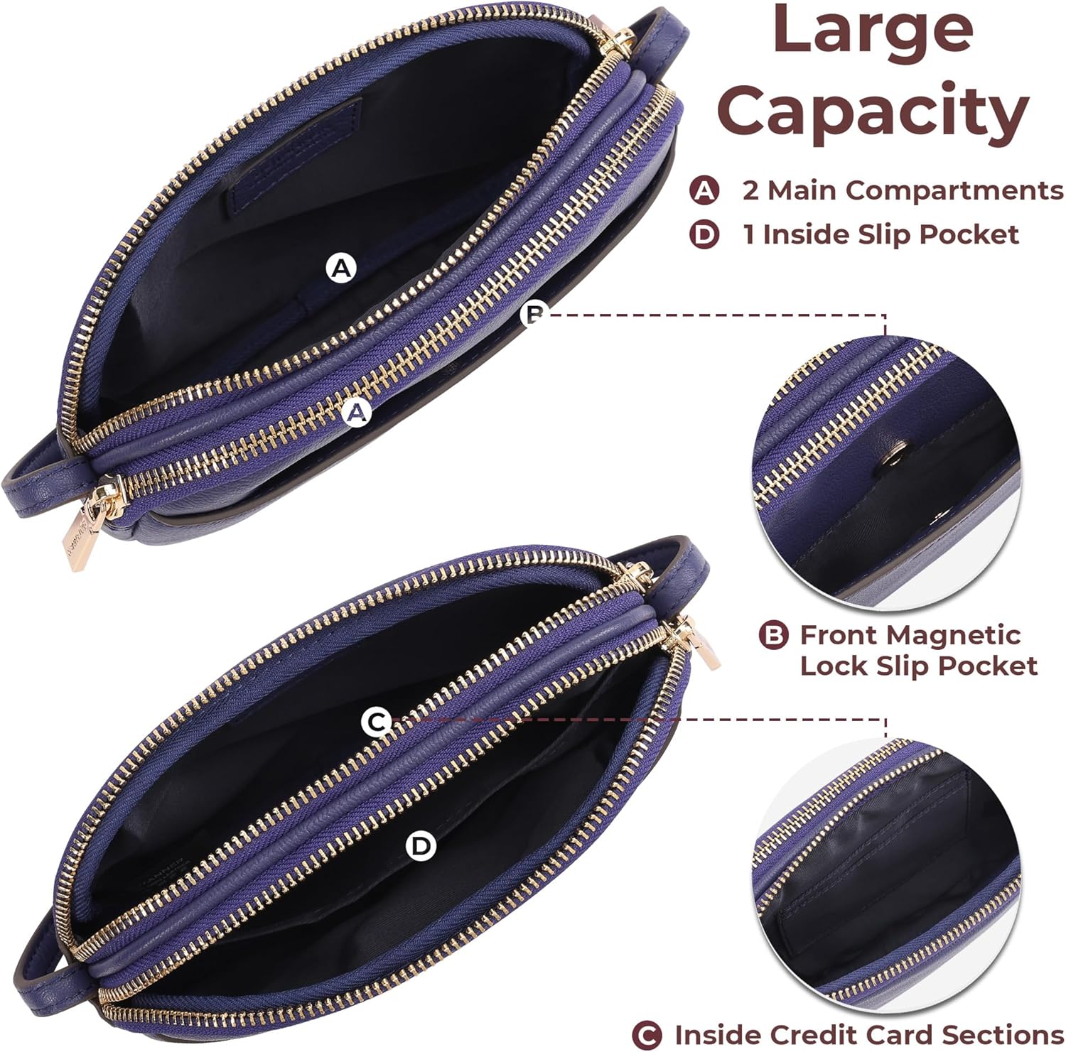 Genuine Leather Double Zipper Small Crossbody Bag for Women with an Adjustable Strap - Image 3