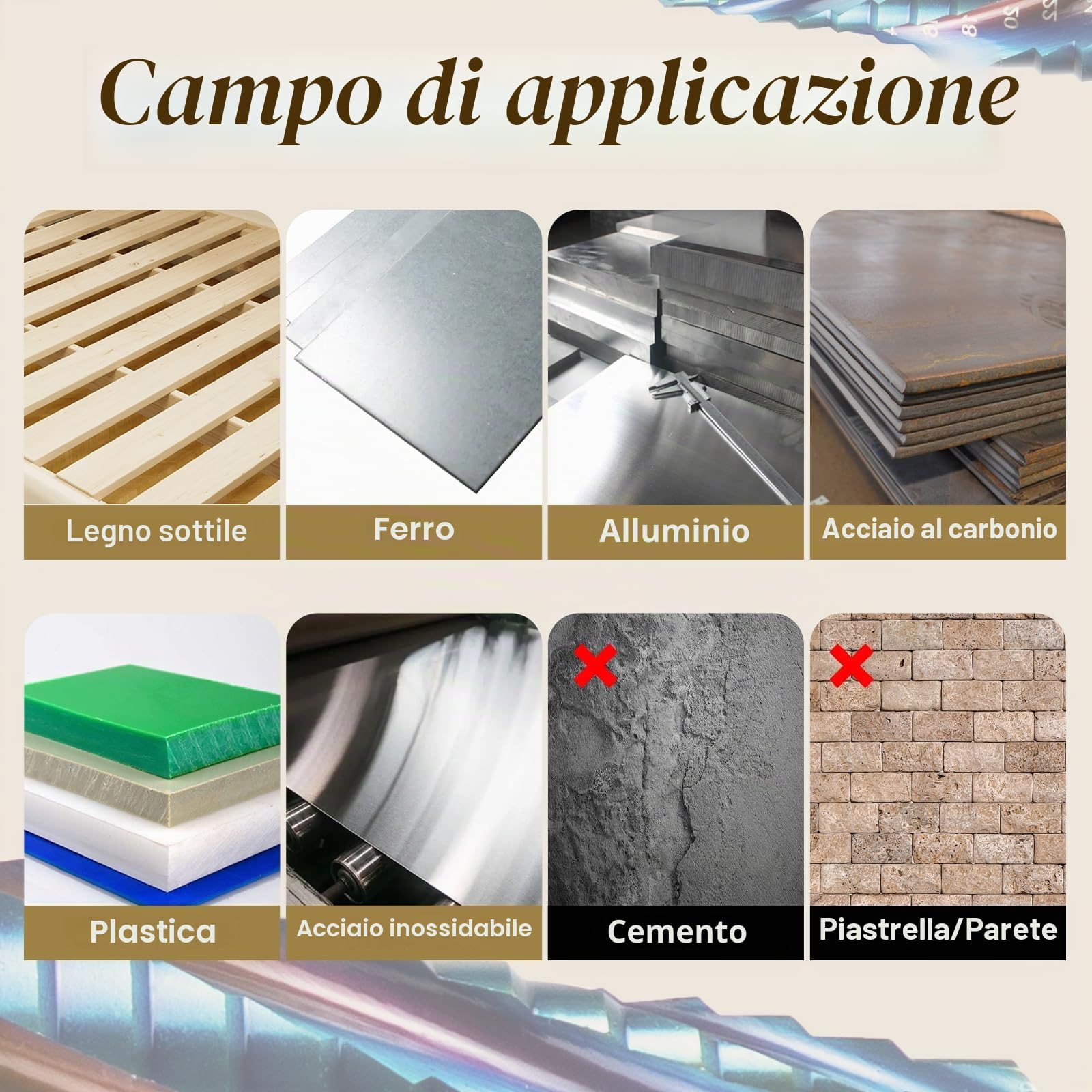 SALI Punta per trapano a gradini Hss [Φ5-35 mm, 13 livelli] Quattro scanalature elicoidali, punte coniche affilate per metallo, acciaio inossidabile, plastica, legno (HSS Co)